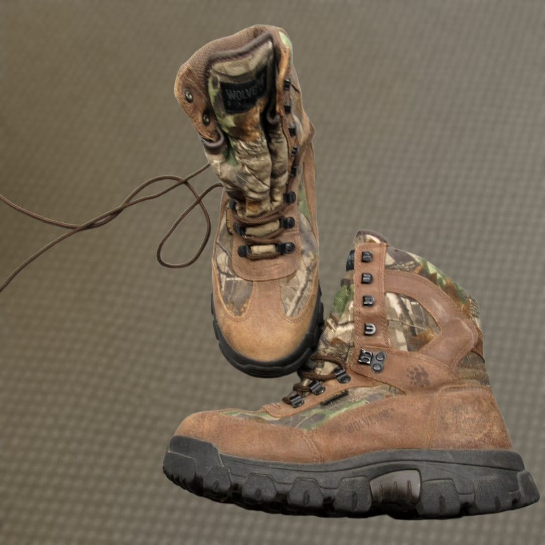 Wolverine Hunting Boots Dark Brown Leather Camo Accents Lace Up Mens 8.5 Wolverine hunting boots - Gem main image 2