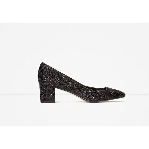 Zara Zara Black Glitter Block Heels - 36/5.5-6US, BNWOTs! 🇵🇹 Size US 6 / IT 36 - 5 Thumbnail