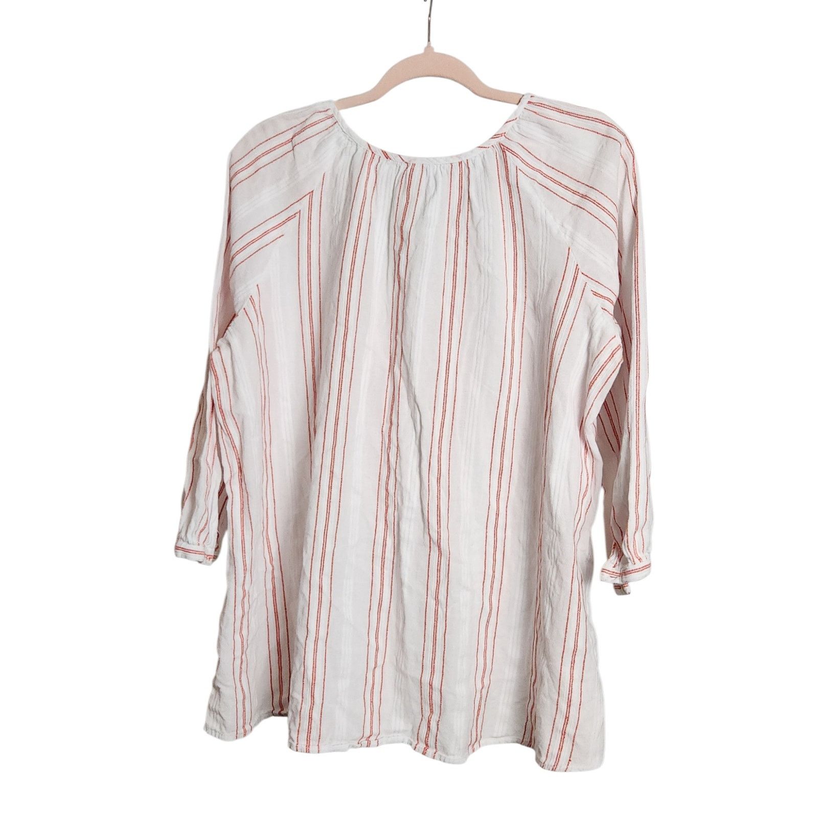 Merona Merona Red and White Striped Keyhole Tie Neck Top - XXL Size XXL / US 16-18 / IT 52-54 - 2 Thumbnail
