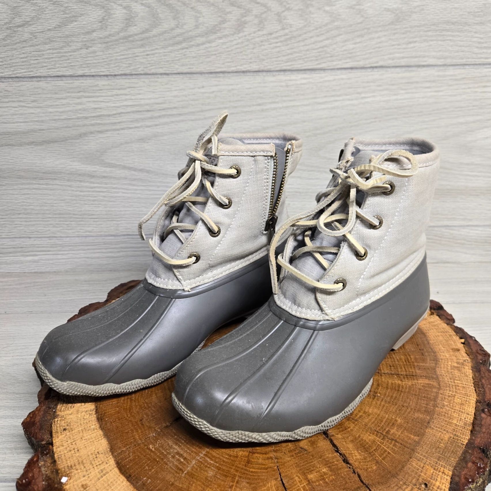 Sperry SPERRY Saltwater Duck Gray Lace Up Ankle Rain Boots Women's Size 7.5M Waterproof Outdoor Size US 8 / IT 38 - 2 Thumbnail
