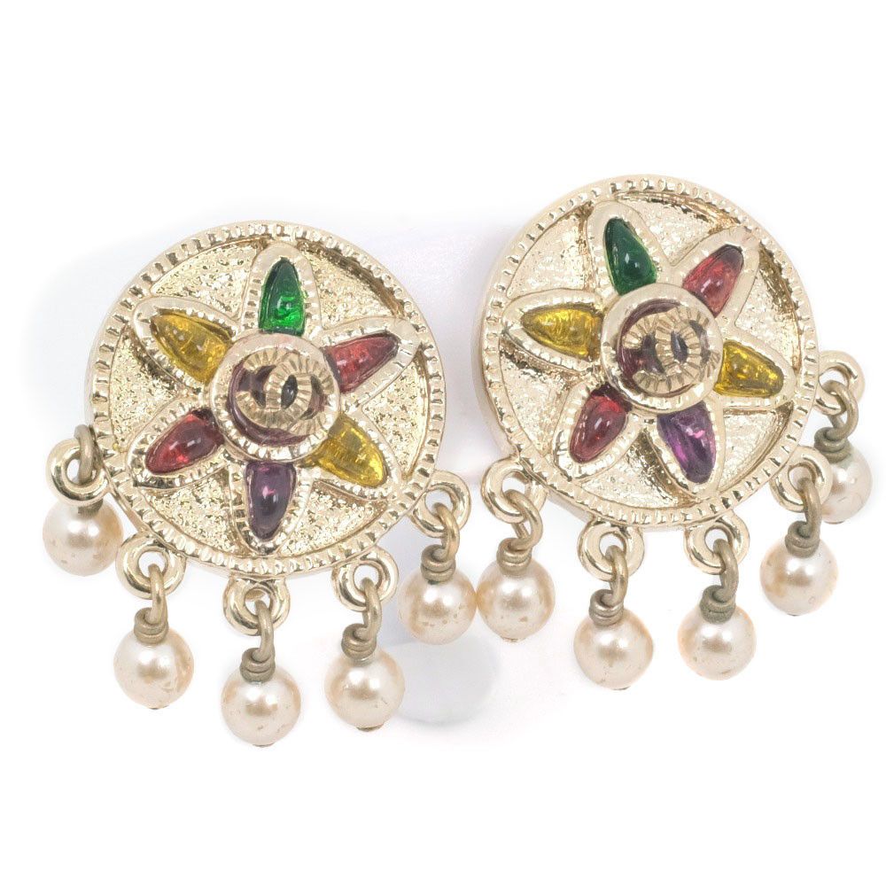 image of Chanel Cc Faux Pearl Clip On Earrings in Gold, Women's