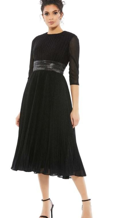 image of Designer Shimmering 3/4 Sleeve A-Line Midi Dress Msrp $498 in Black, Women's (Size Medium)