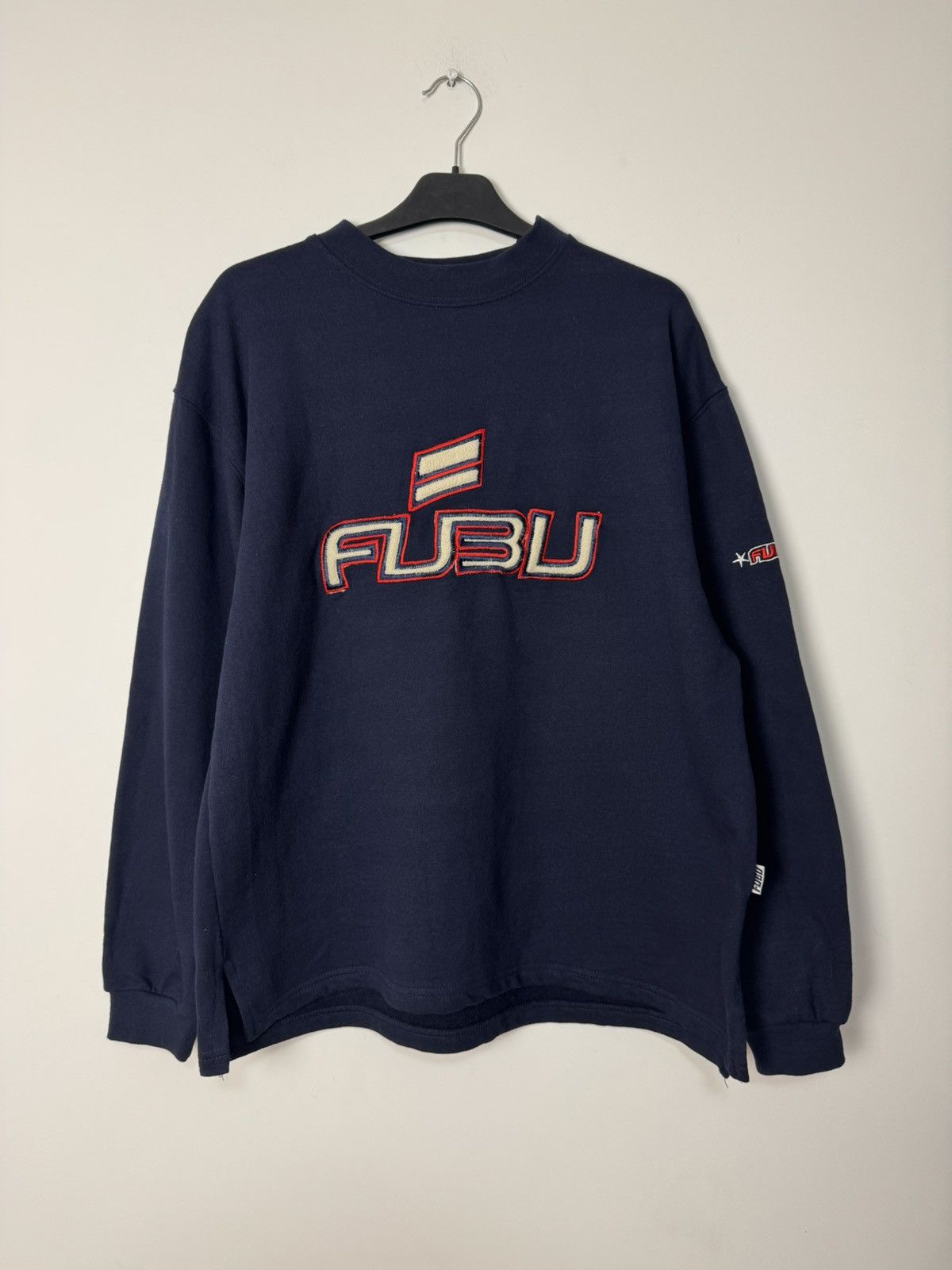 Vintage 00s FUBU Sweatshirt Big Logo Navy patch logo details