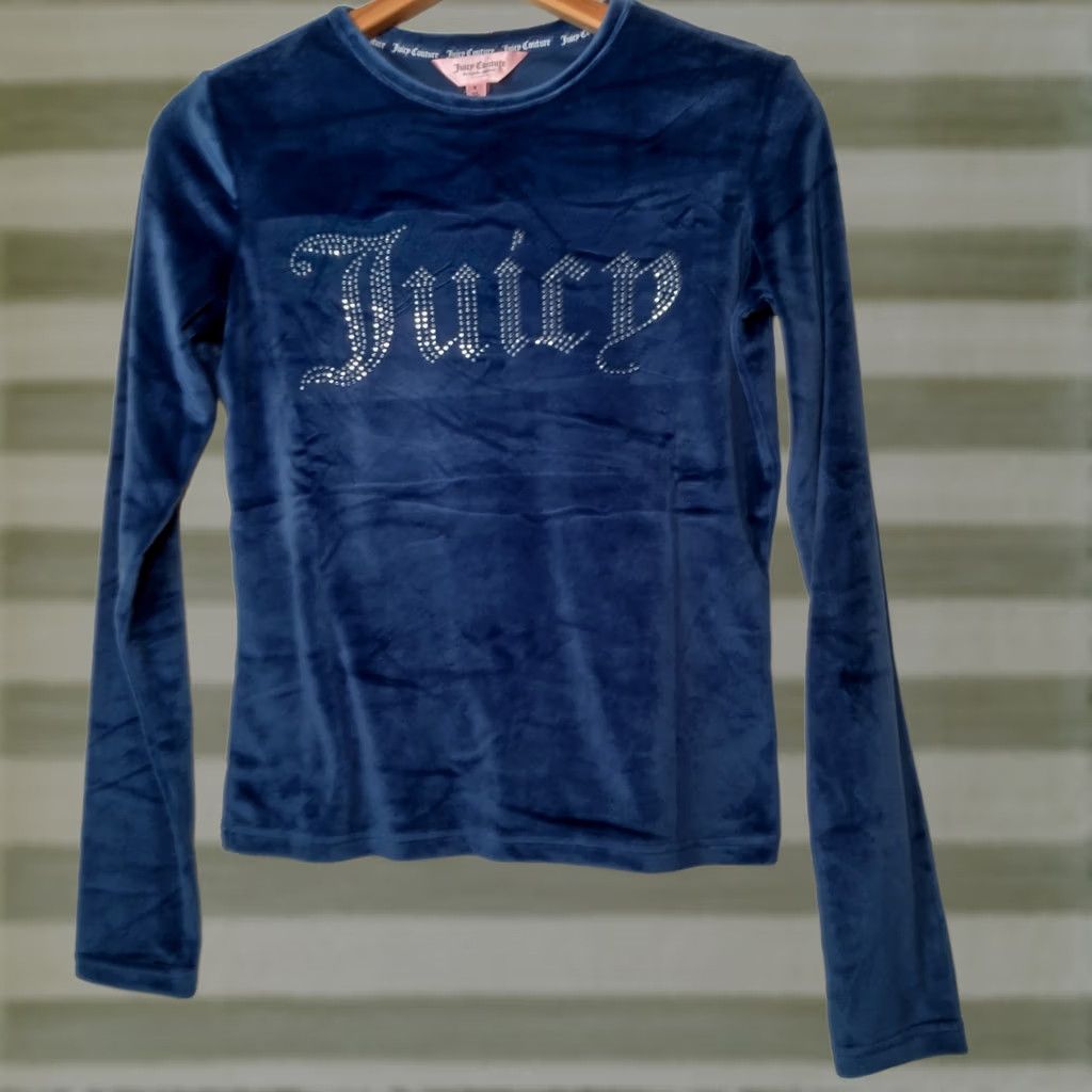 Juicy Couture Juicy Couture Sleepwear Shirt Small Blue Velour Rhinestone Bling Long Sleeve Y2K Womens Pajama Top Size S / US 4 / IT 40 - 1 Thumbnail