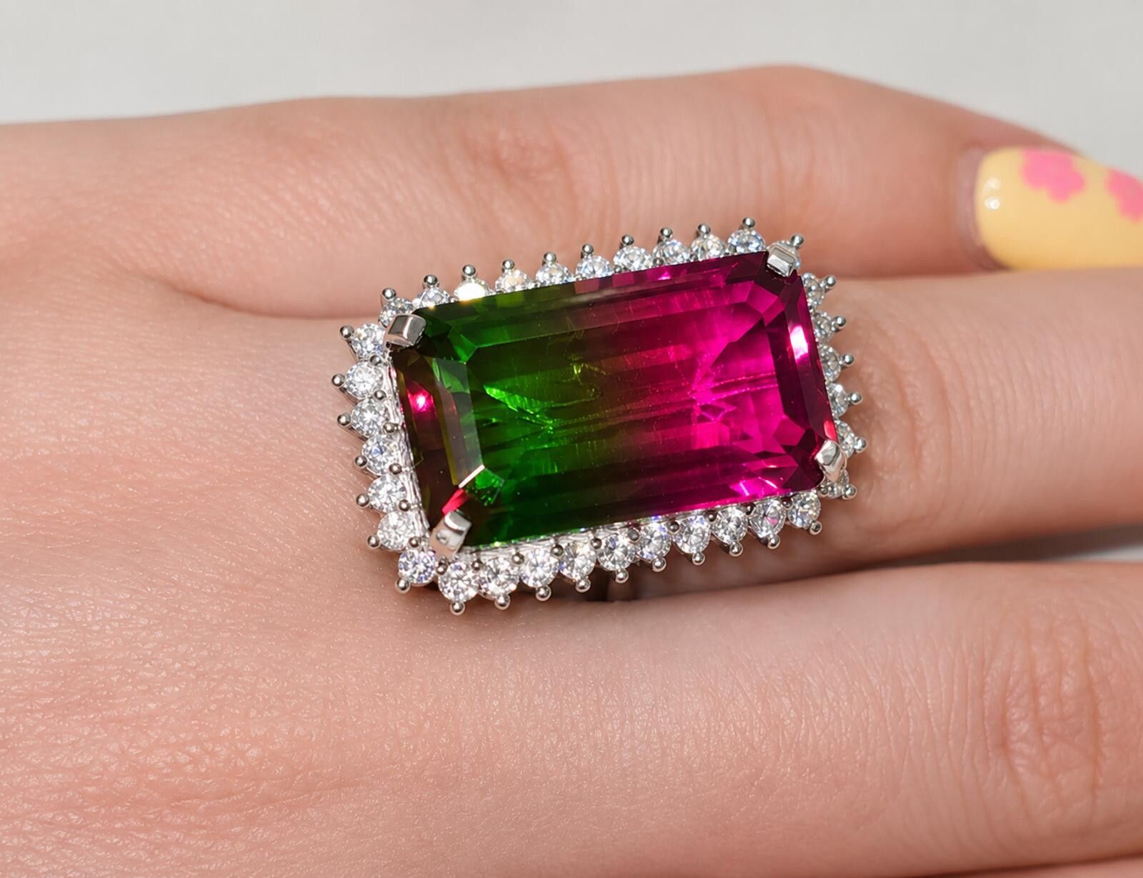 Other 925 Ring with Platinum Overlay and watermelon opal Size ONE SIZE - 6 Thumbnail