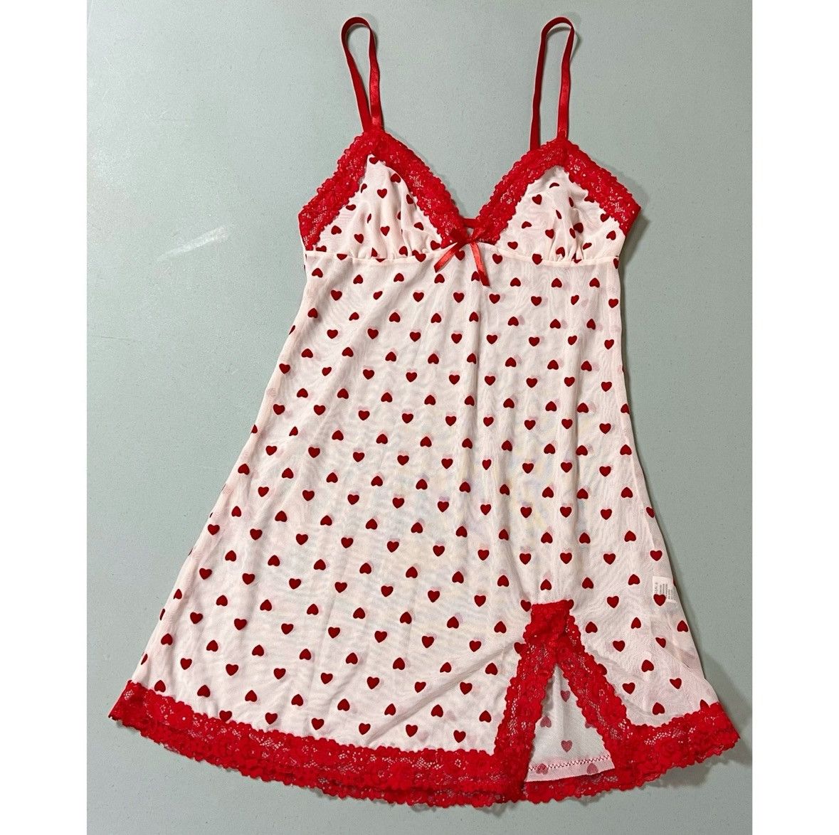 Vintage Red Hearts Slip Nightie Nightgown Lingerie Dress Size S ♥️✨ Size S / US 4 / IT 40 - 3 Thumbnail