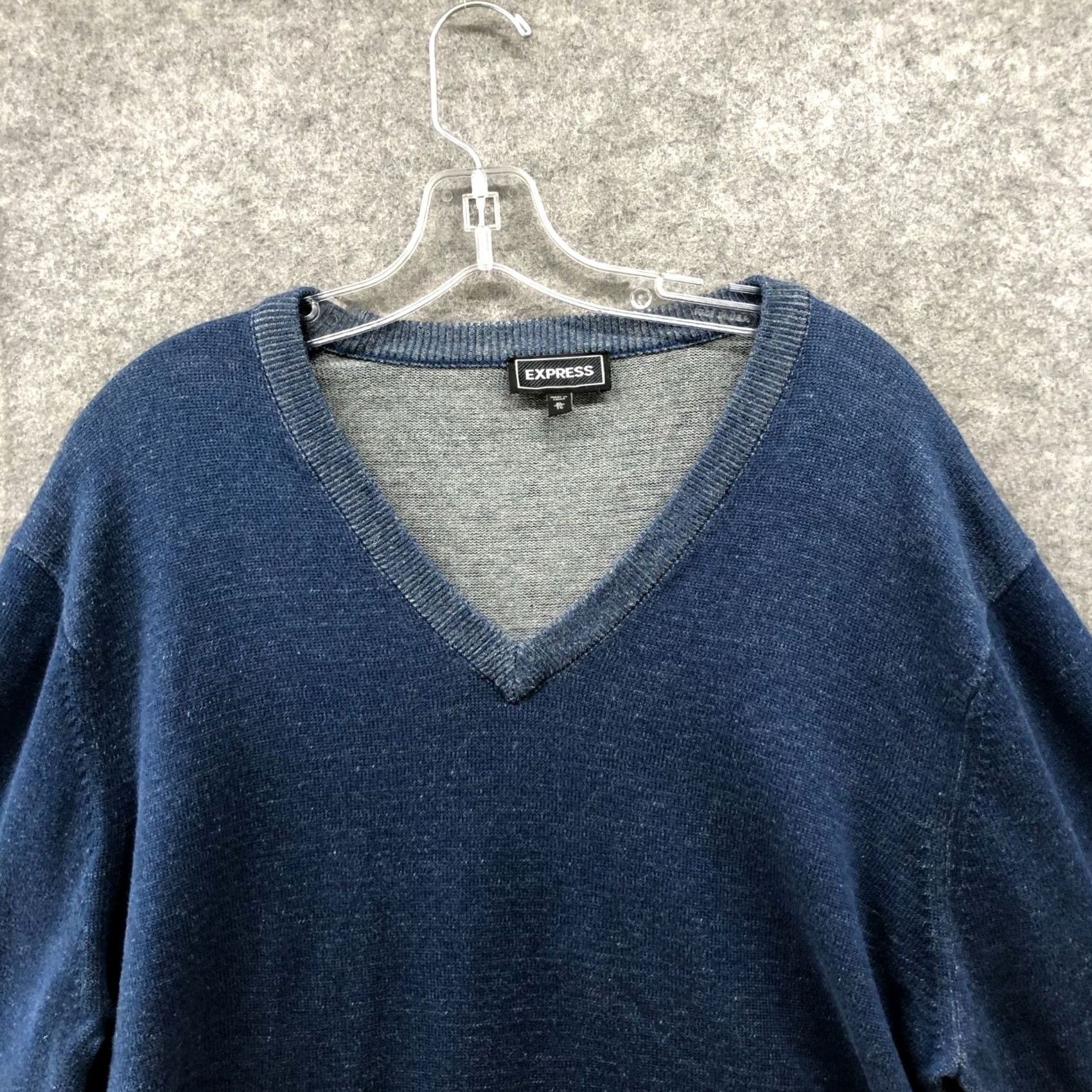 Express EXPRESS V-Neck Sweater Mens XL Blue Pullover 100% Cotton Casual Knit Pullover Long Sleeve Size US XL / EU 56 / 4 - 7 Thumbnail