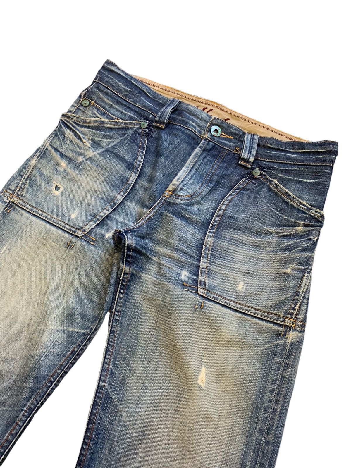 If Six Was Nine × Japanese Brand Back Number Mud Wash Bush Distressed Jeans (AB15) Size US 33 - 5 Thumbnail