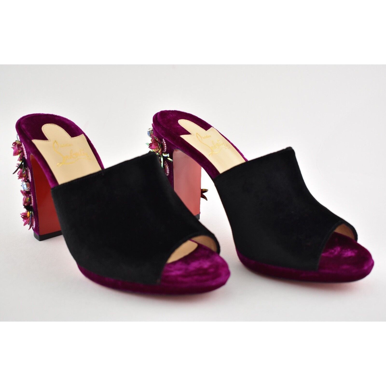 Christian Louboutin Donaflor 100 Black Velvet Figue Sandal Mule Heel Pump 36 Size US 6 / IT 36 - 4 Thumbnail