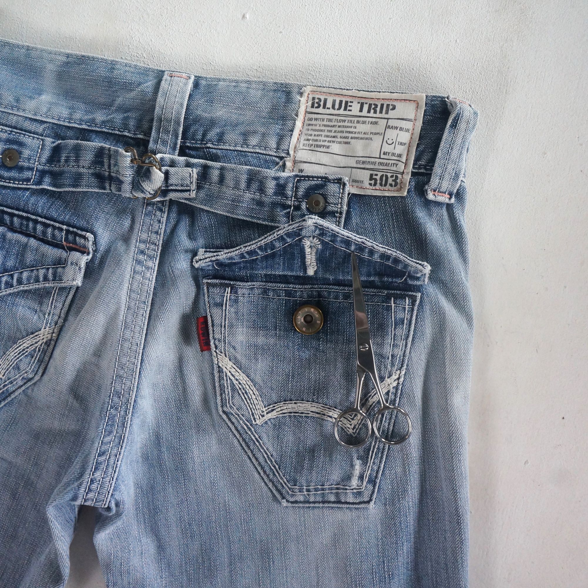 Edwin Edwin 503 Cinch Back Low Rise Flare Light Blue Jeans Size 29" - 5 Thumbnail