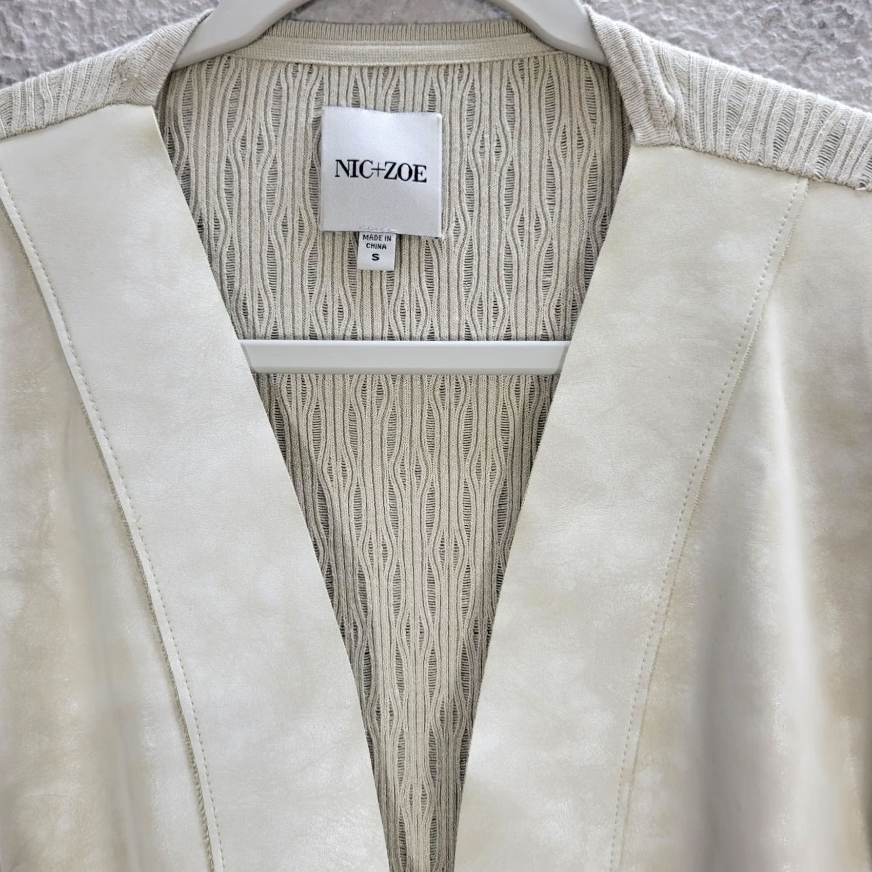 NIC+ZOE Women’s Nic+Zoe Beige Ribbed Faux Leather Long Open Front Cardigan Sz S Size S / US 4 / IT 40 - 5 Thumbnail