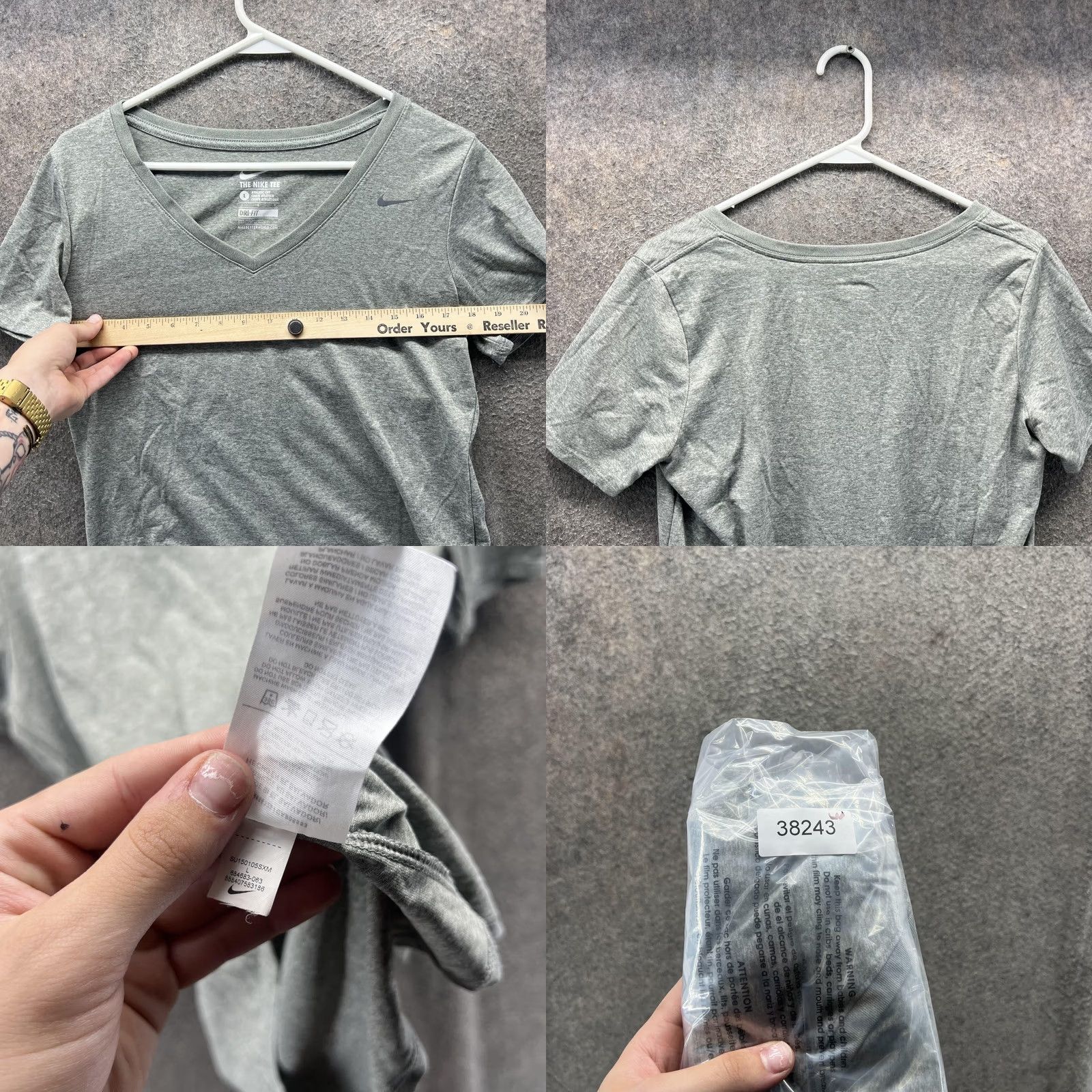 Nike Nike Dri-FIT Shirt Womens Large Gray V-Neck Athletic Tee Running Training Size L / US 10 / IT 46 - 8 Thumbnail