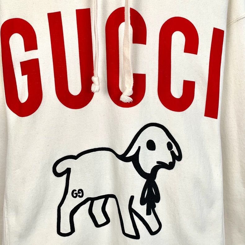 Gucci Gucci Beige letter lamb print cotton hooded drawstring swea Size US XS / EU 42 / 0 - 4 Thumbnail