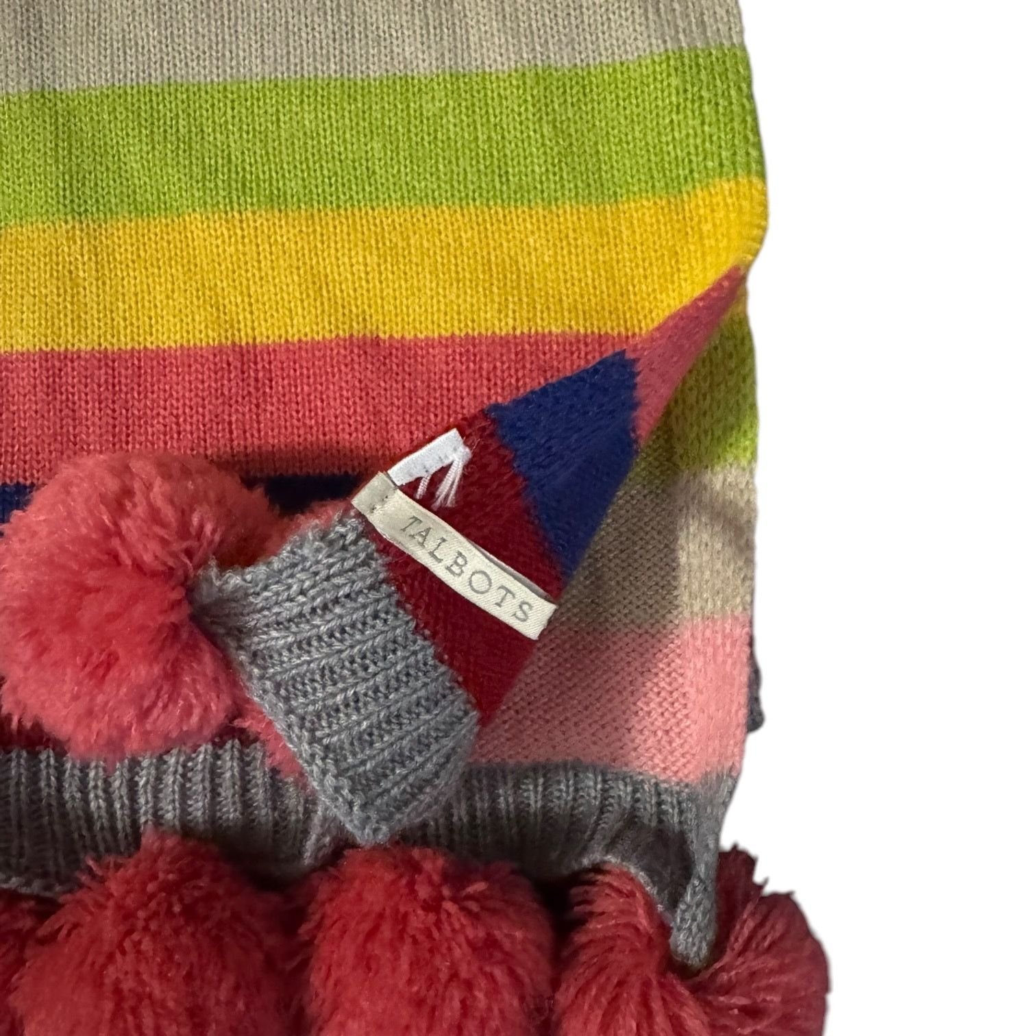 Other Talbots Wool Blend Scarf – Striped with Pink Pom-Pom Panache Size ONE SIZE - 2 Thumbnail