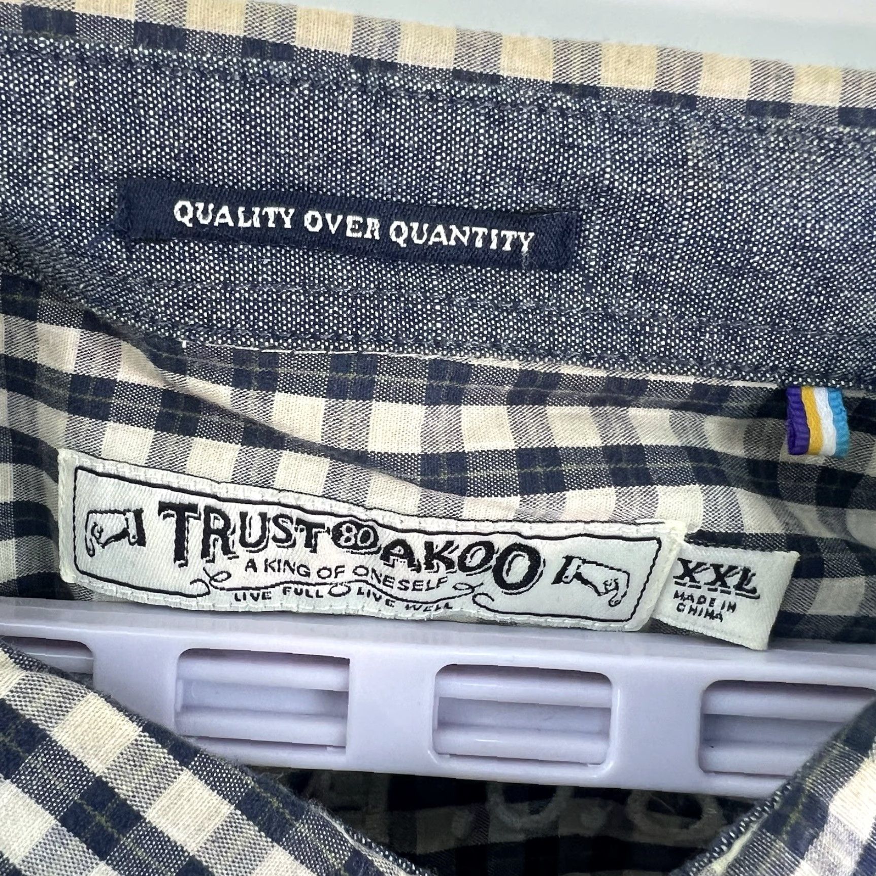 Vintage AKOO Button-Down Shirt Mens 2XL Embroidered Check Blue Vintage 90s Tailors Down Texture Casual Workwear Shirt Size US XXL / EU 58 / 5 - 6 Thumbnail