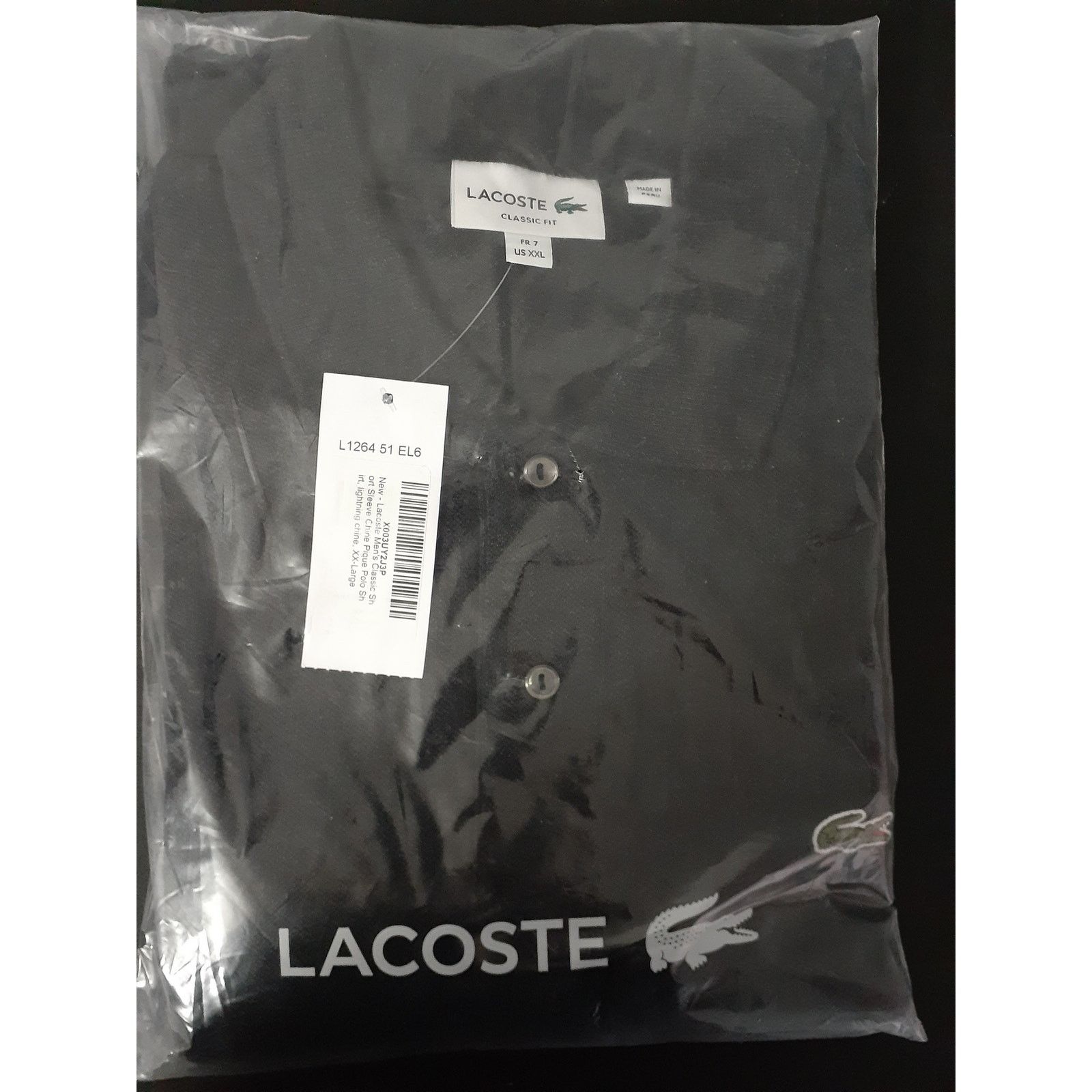 Lacoste Lacoste Mens Classic Short Sleeve Chine Pique Polo Black 2XL Size US XXL / EU 58 / 5 - 2 Thumbnail