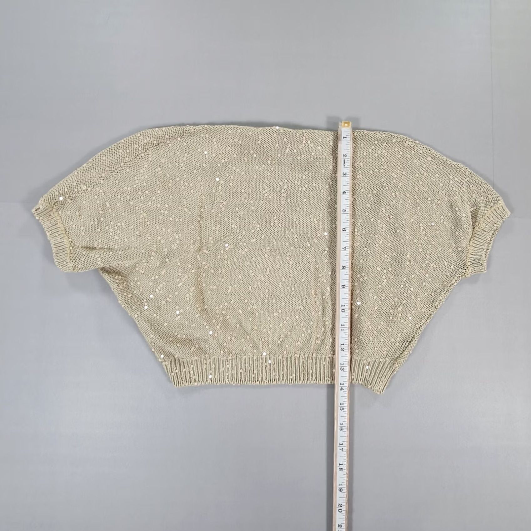 Vintage Weekend Max Mara Cardigan Womens Cropped Sequin Bolero Beige Medium V-Neck Short Sleeve Knit Jumper Size M / US 6-8 / IT 42-44 - 6 Thumbnail