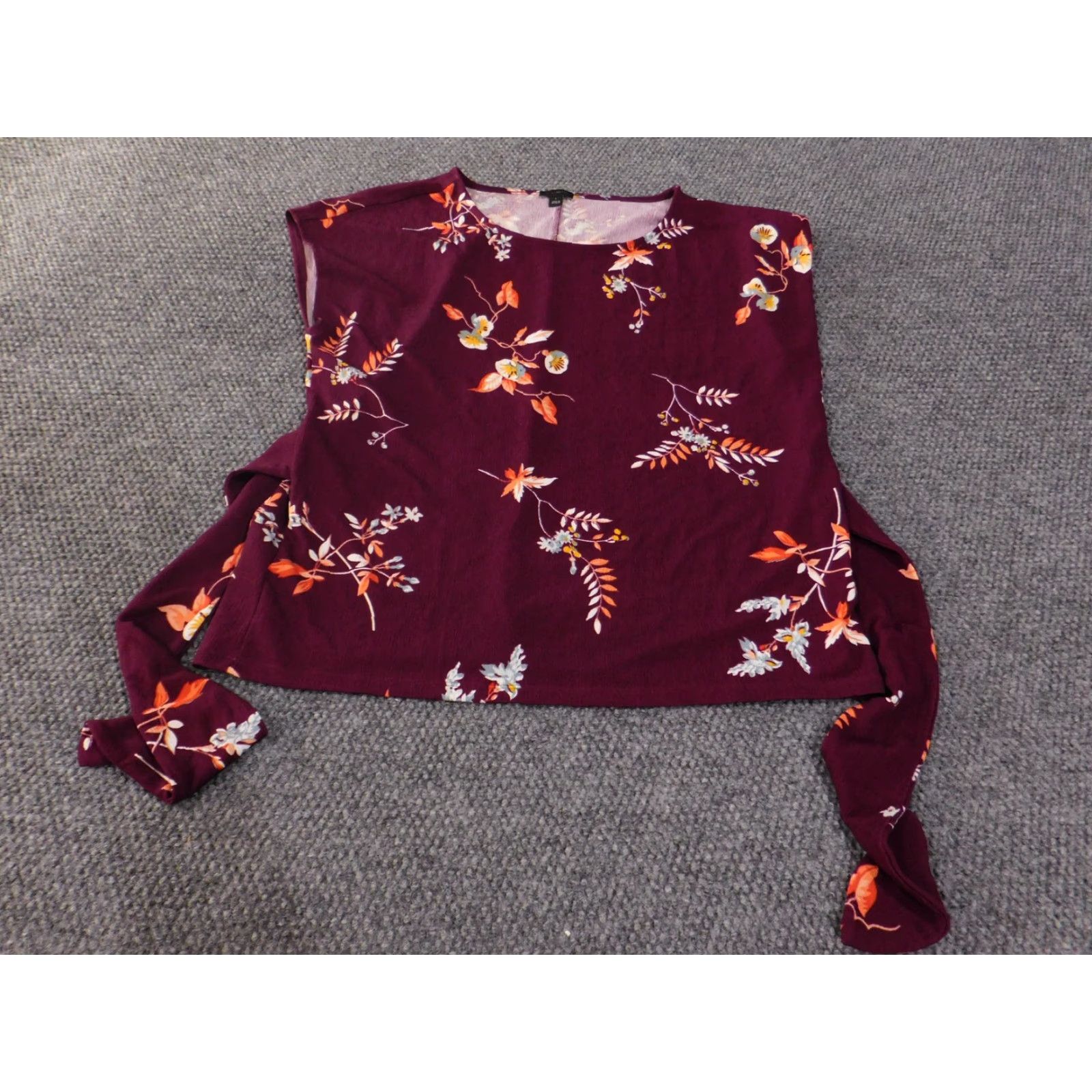 Ann Taylor Ann Taylor Factory Shirt Womens Large Purple Floral Sleeveless Side Tie Top Blouse Size L / US 10 / IT 46 - 2 Thumbnail