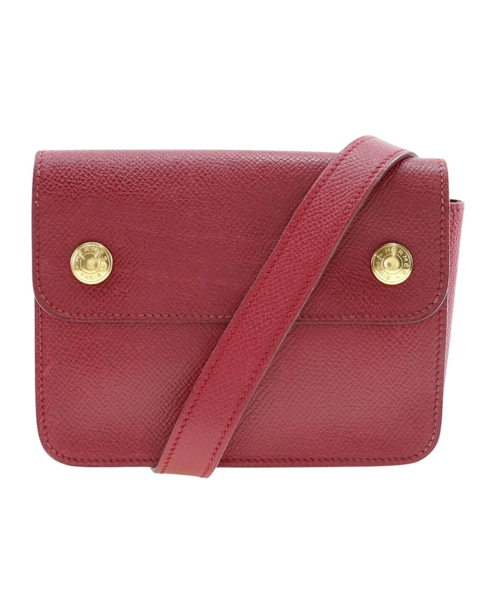 image of Hermes Red Leather Vintage Pochette Waist Bag, Women's