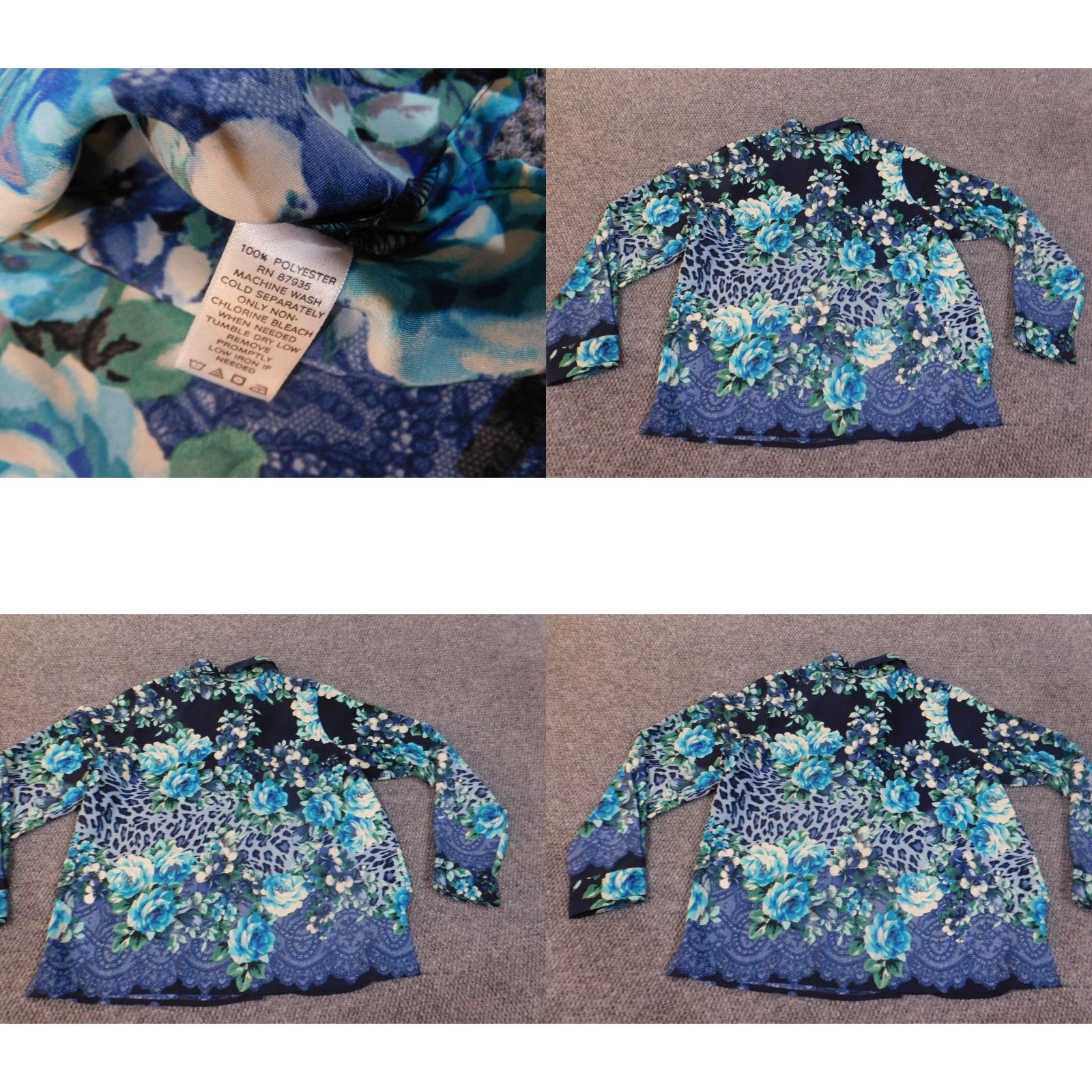 Vintage Susan Graver Button-Up Floral Blue Shirt Womens L Knit Polyester Casual Spring Summer Size L / US 10 / IT 46 - 8 Thumbnail