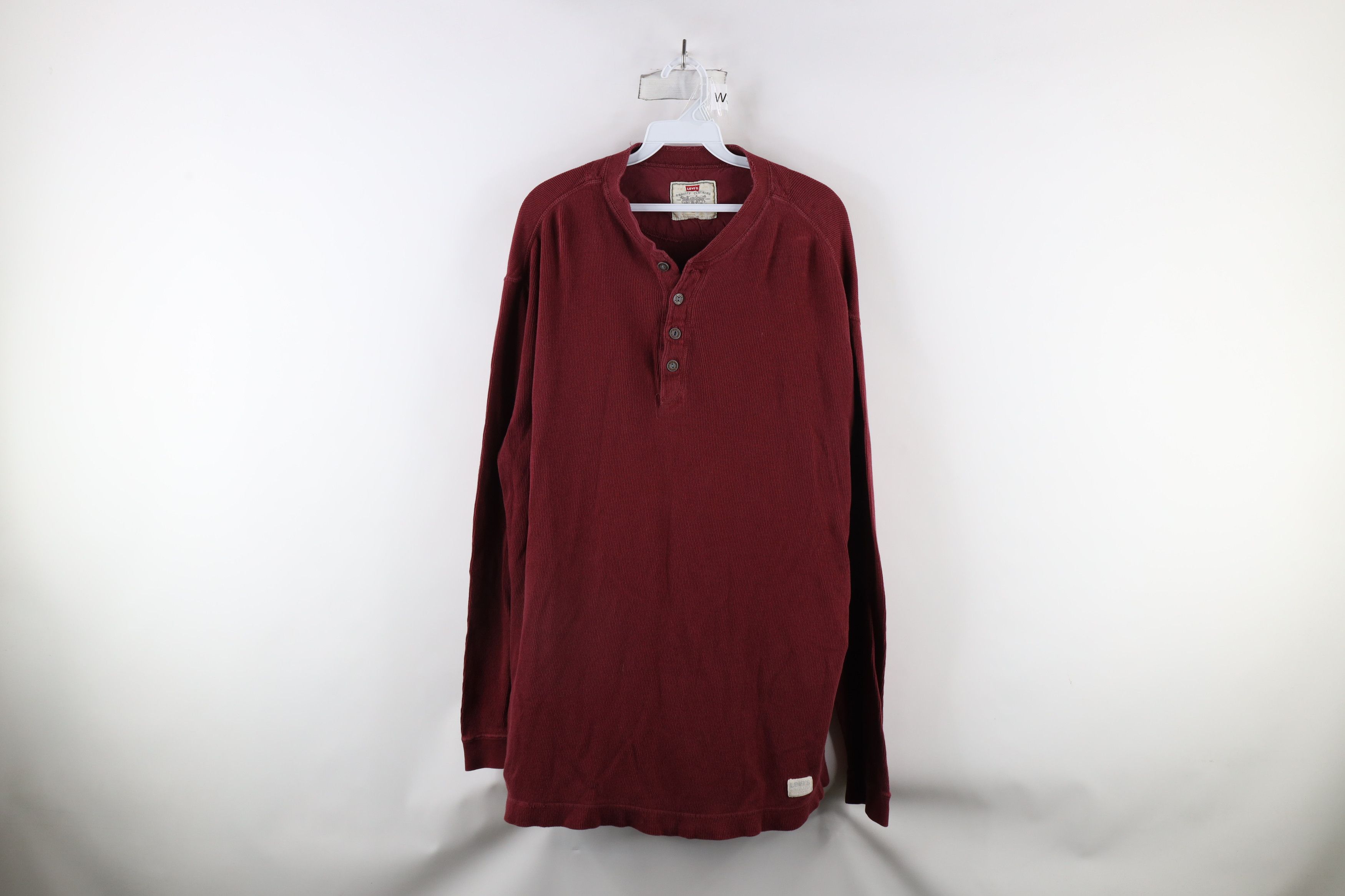 Levi's × Vintage Vintage 90s Levis Ribbed Knit Long Sleeve Henley T-Shirt Red Size US L / EU 52-54 / 3 - 1 Thumbnail