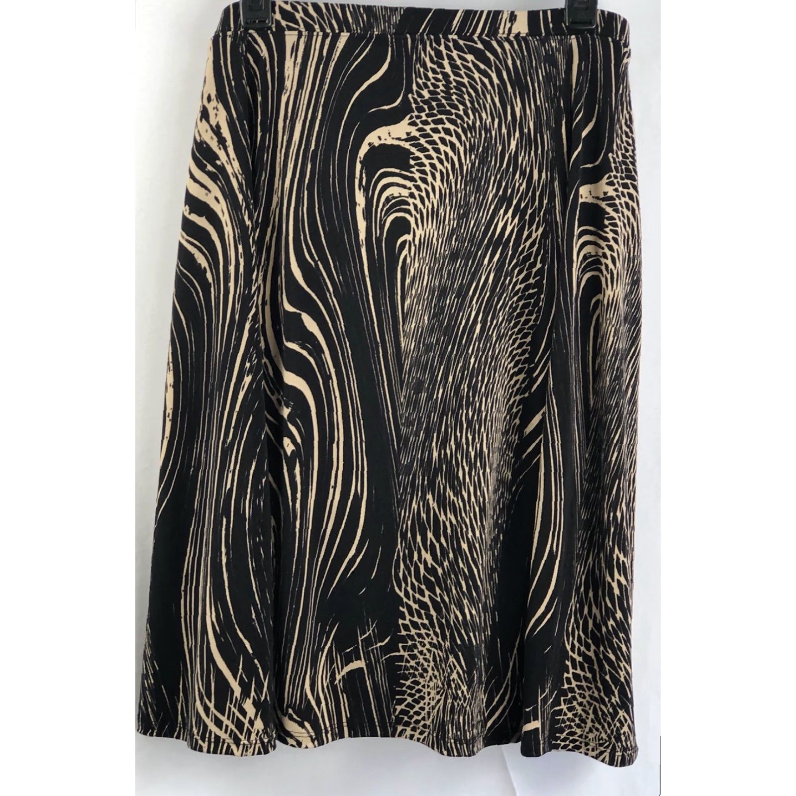 Vintage Jaclyn Smith Flare Skirt 2XL Black/Tan Geometric Knit Slimming Elastic Lined Size 40" / US 18 - 2 Thumbnail