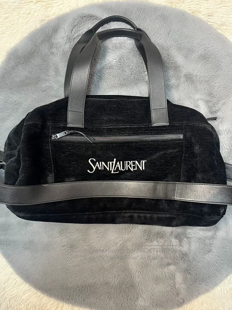 Saint Laurent Paris Black Velvet Logo Embroidered Travel B