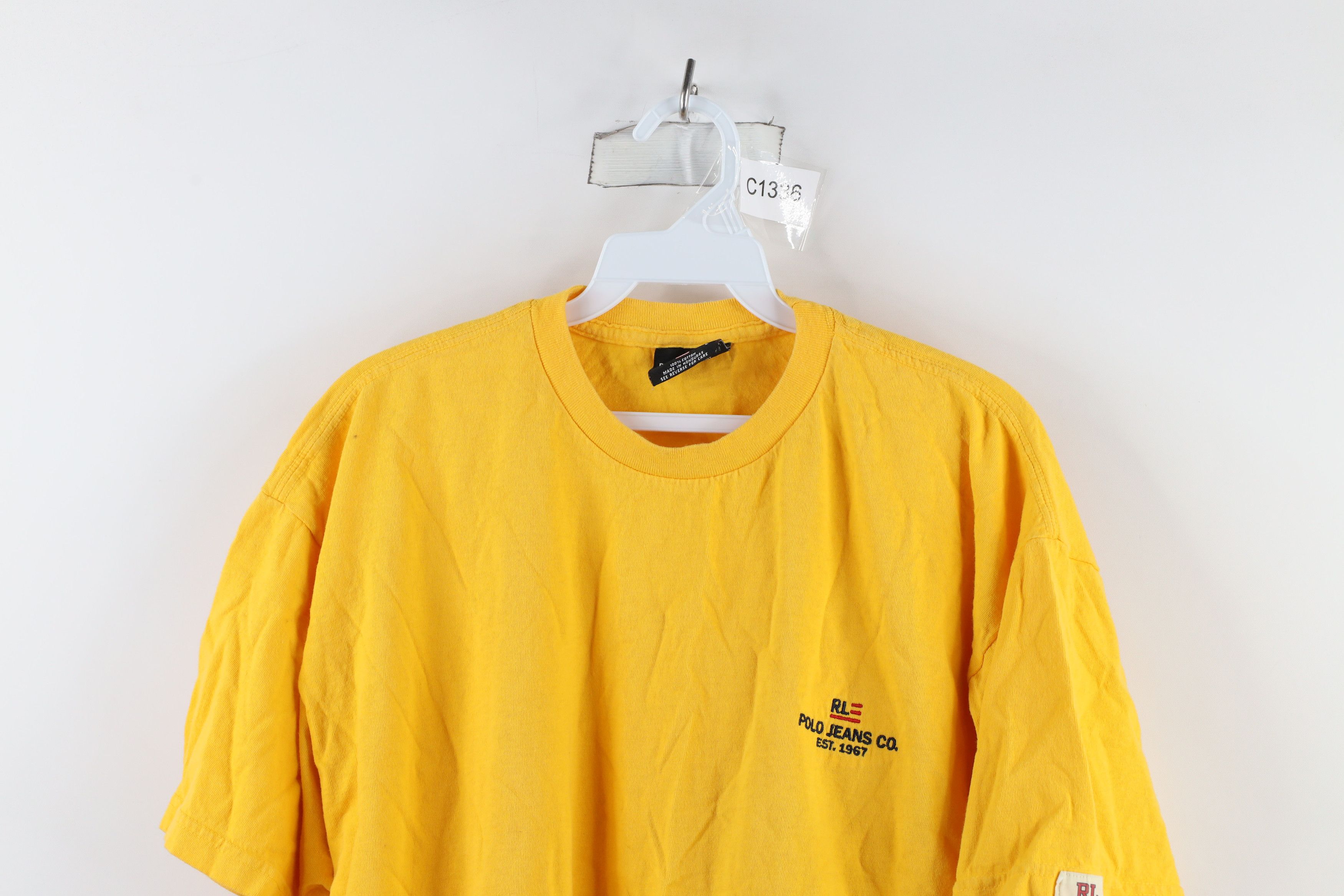 Ralph Lauren × Vintage Vintage 90s Ralph Lauren Out Big Logo Flag T-Shirt Yellow Size US L / EU 52-54 / 3 - 2 Thumbnail