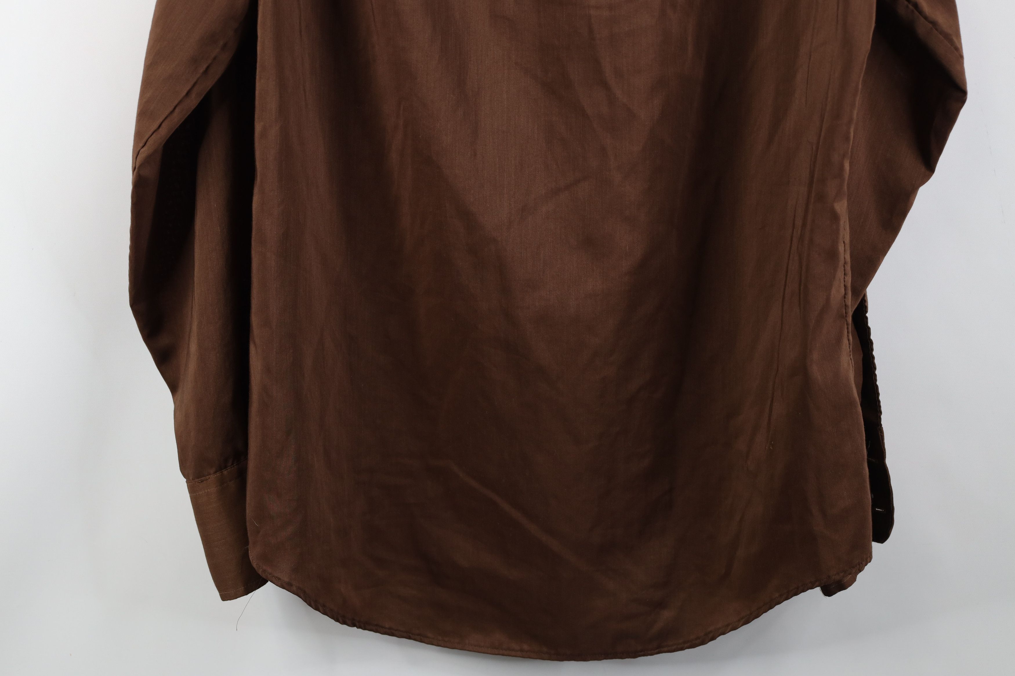 Vintage Vintage 70s Streetwear Thin Dagger Collar Button Shirt Brown Size US L / EU 52-54 / 3 - 16 Thumbnail