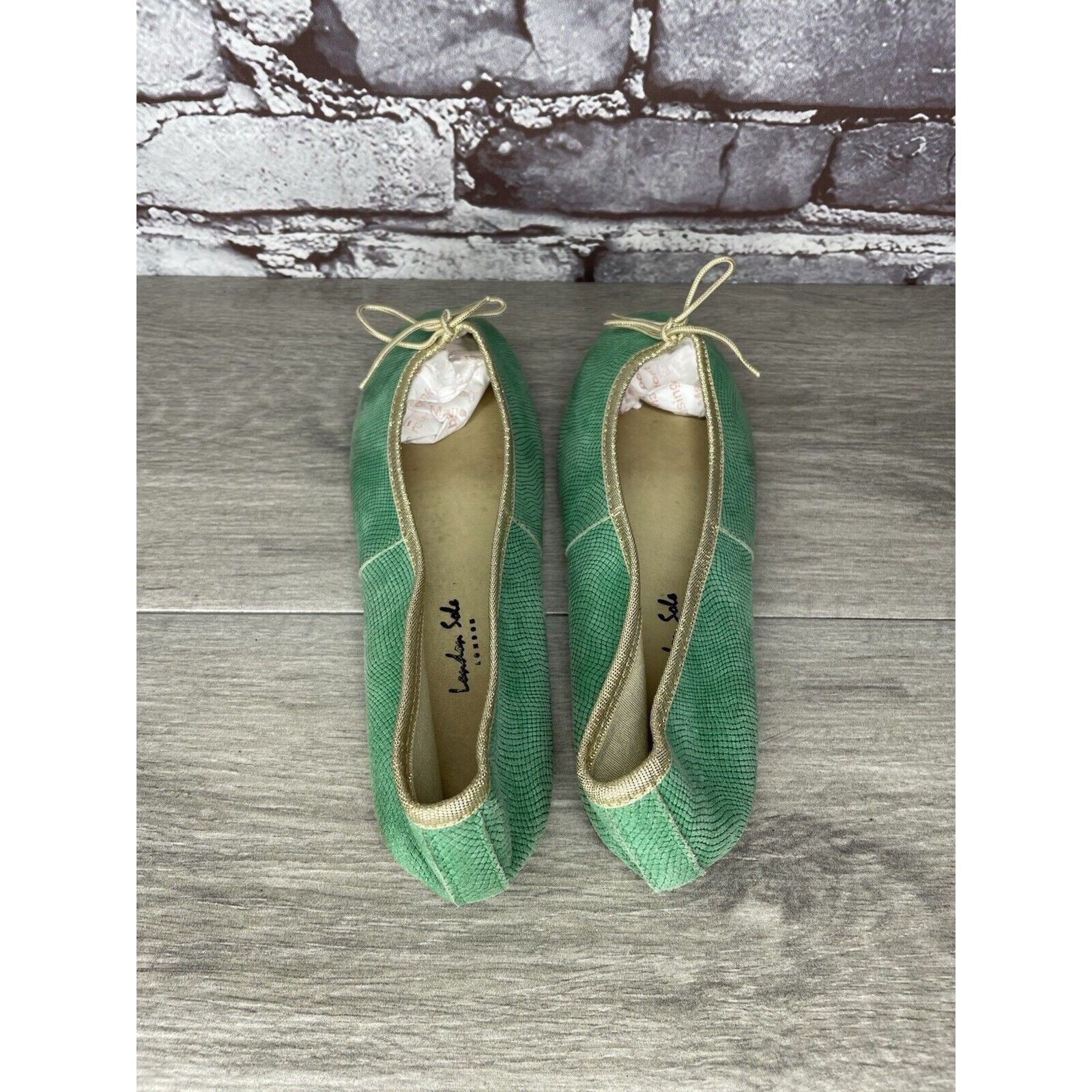 Other London Sole Green Leather Animal Print FRANCE Ballet Flats W Size US 8.5 / IT 38.5 - 4 Thumbnail