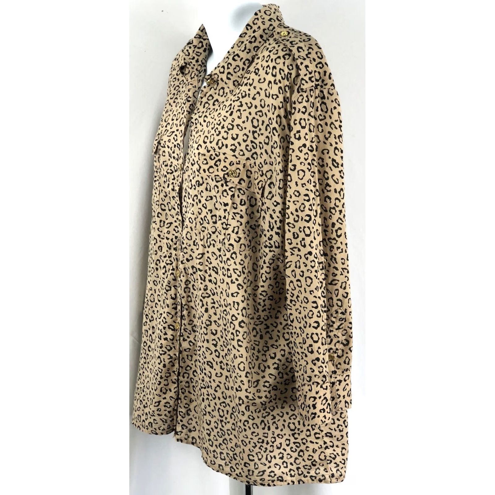 Vintage Vintage Top 2XL Tan Leopard ButtonUp 3/4 RollTab Collar Pocket glam retro y2k 90 Size XXL / US 16-18 / IT 52-54 - 2 Thumbnail
