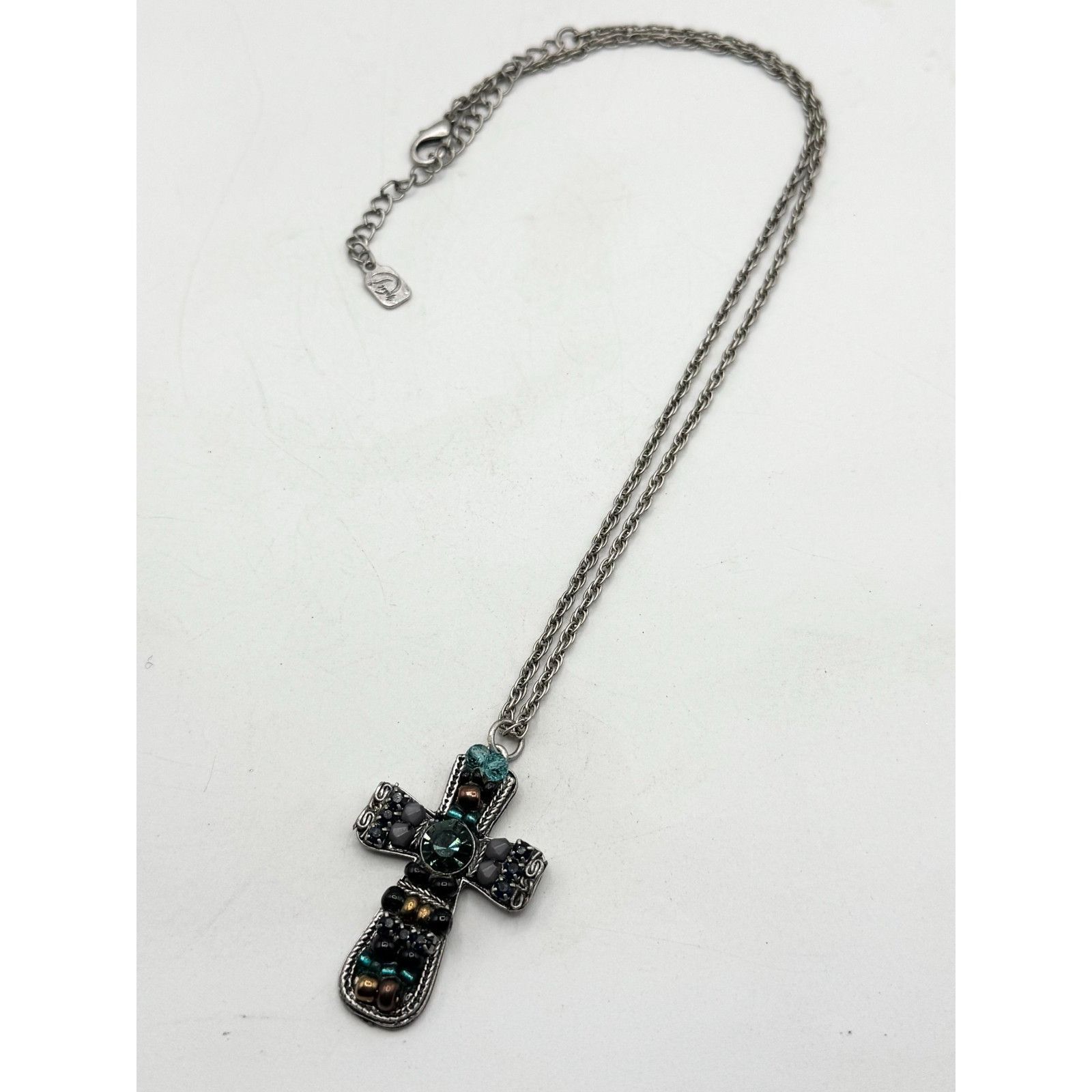 Vintage Vintage blue crystal rhinestone beaded cross pendant charm n Size ONE SIZE - 2 Thumbnail