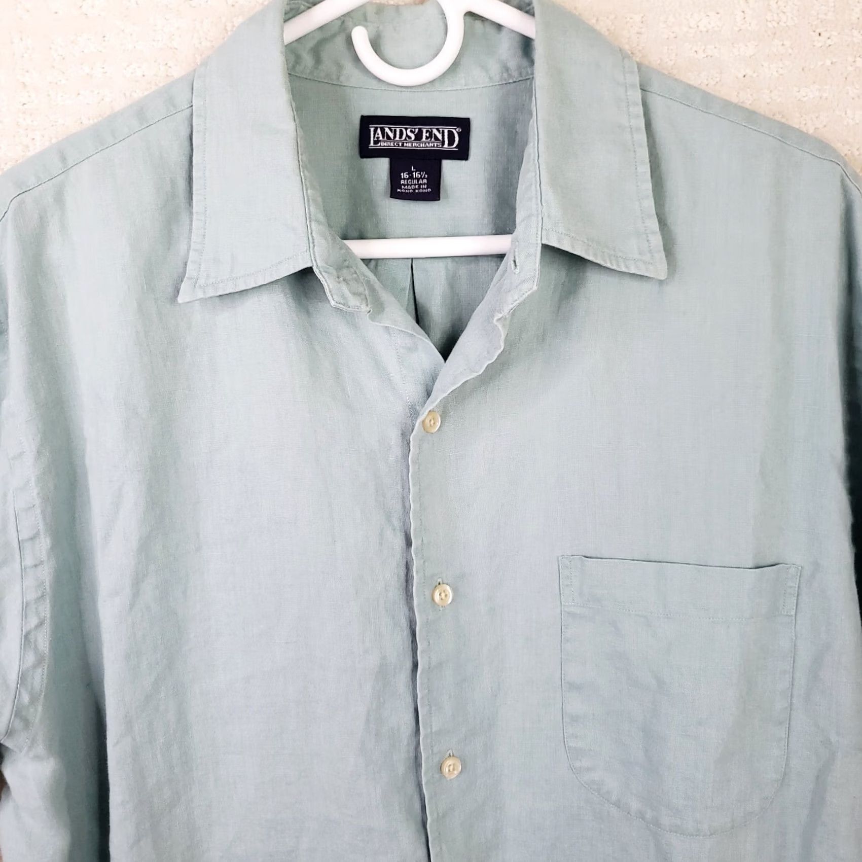 Lands' End Lands' End Shirt Mens L Mint Green 100% Linen Short Sleeve Button-Up Casual Summer Vintage Designer Shirts Mens Size US L / EU 52-54 / 3 - 3 Thumbnail