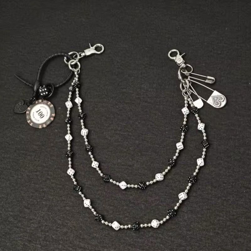 Designer Multilayer Black White Dice Baccarat Pearl Beads Waist Chain Size ONE SIZE - 6 Thumbnail