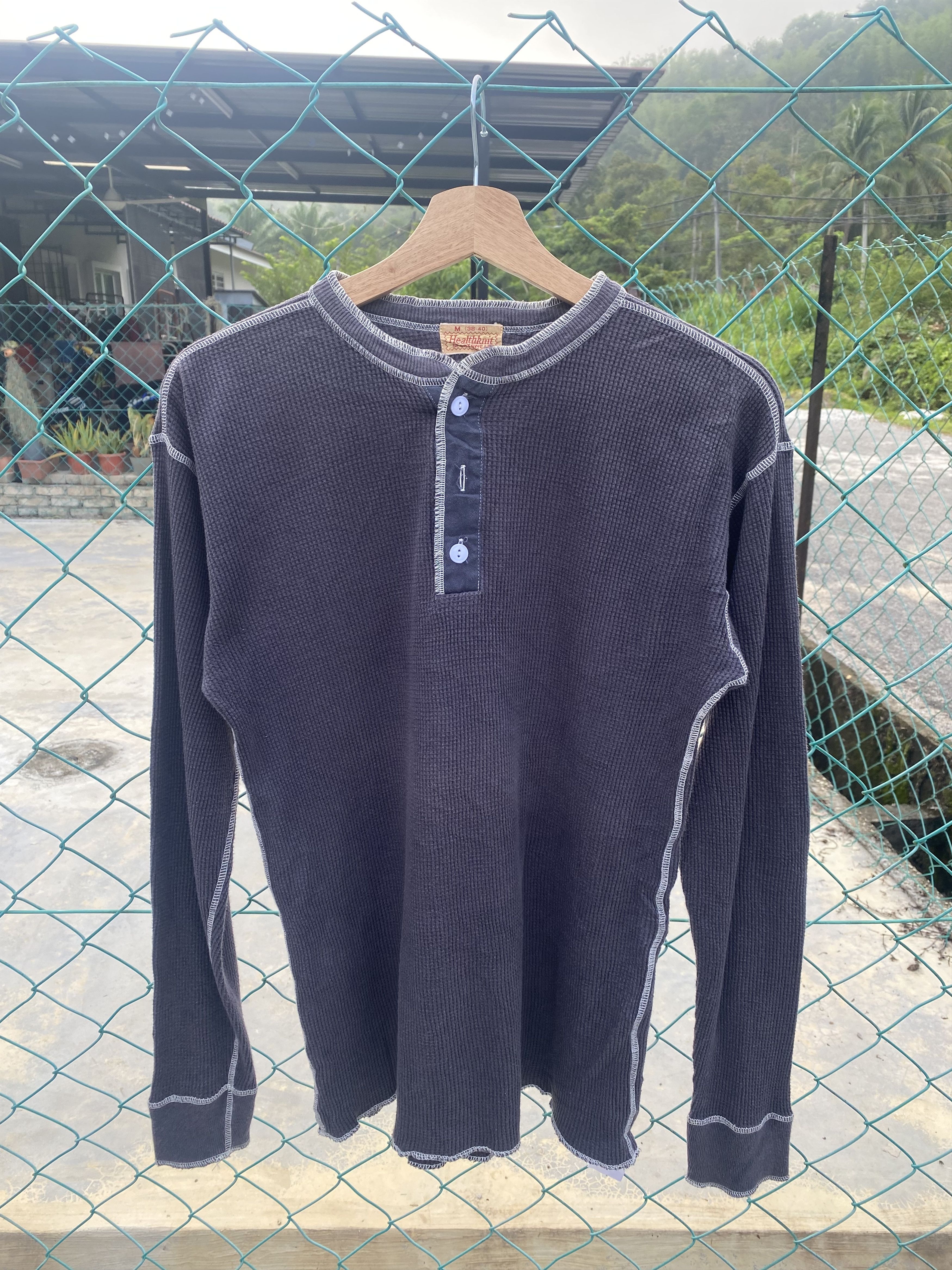 Japanese Brand Healthknit waffle henley shirts Size US M / EU 48-50 / 2 - 1 Thumbnail