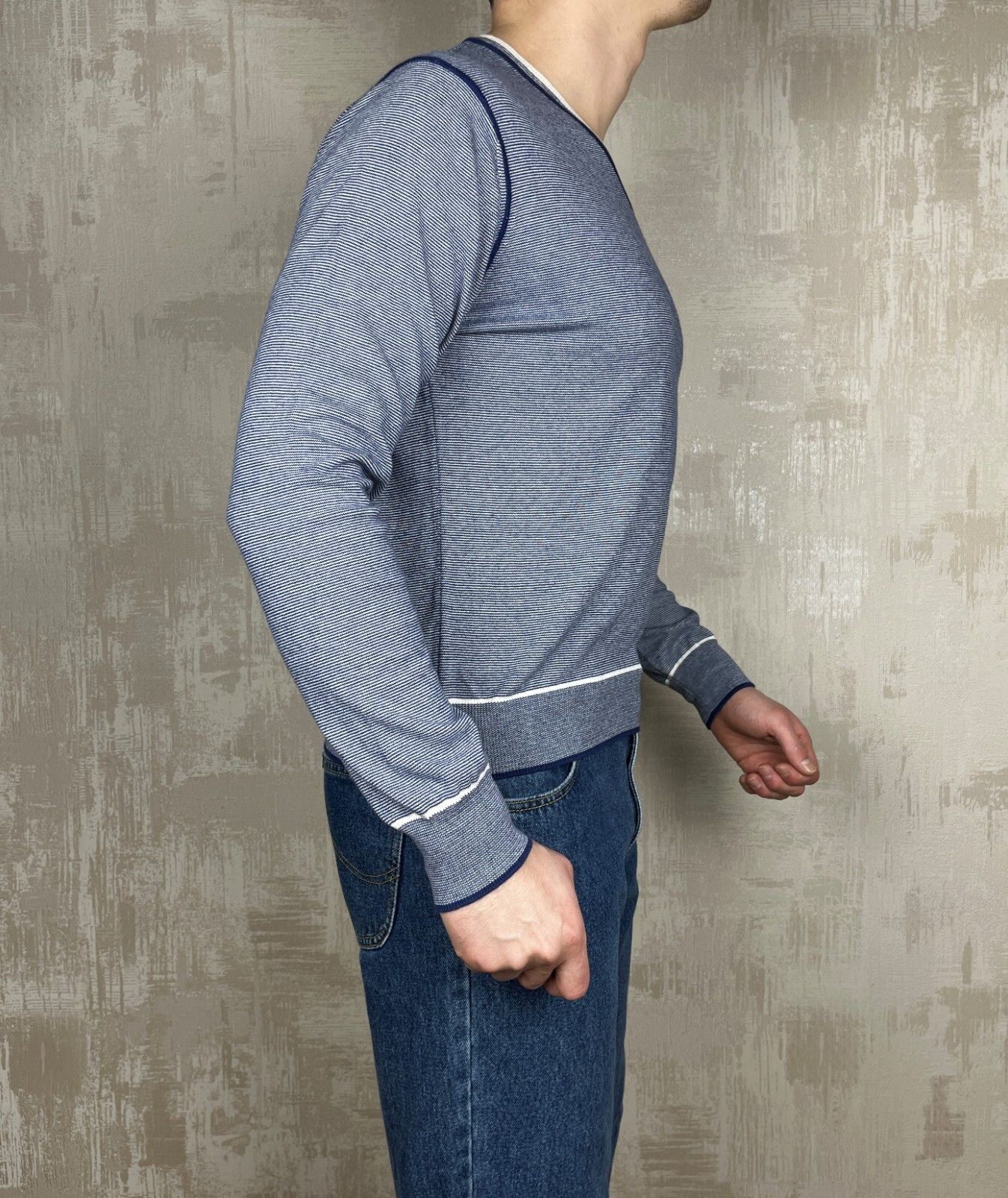 Hackett Hackett London V-neck Striped All Cotton Sweater Size US L / EU 52-54 / 3 - 5 Thumbnail