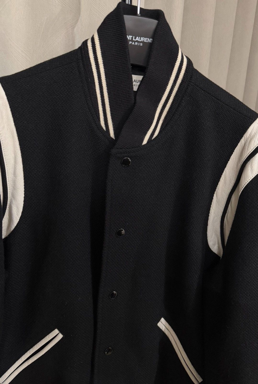 Saint Laurent Paris Saint Laurent 22FW Black &White Wool Lambskin Varsity Jacket Size US L / EU 52-54 / 3 - 4 Thumbnail