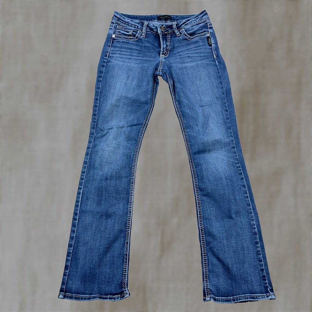 Silver Jeans Co. Silver Jeans Women 27x31 Suki Slim Fit Boot Cut Low Rise Med Wash Faded Flap Size 27" / US 4 / IT 40 - 1 Thumbnail