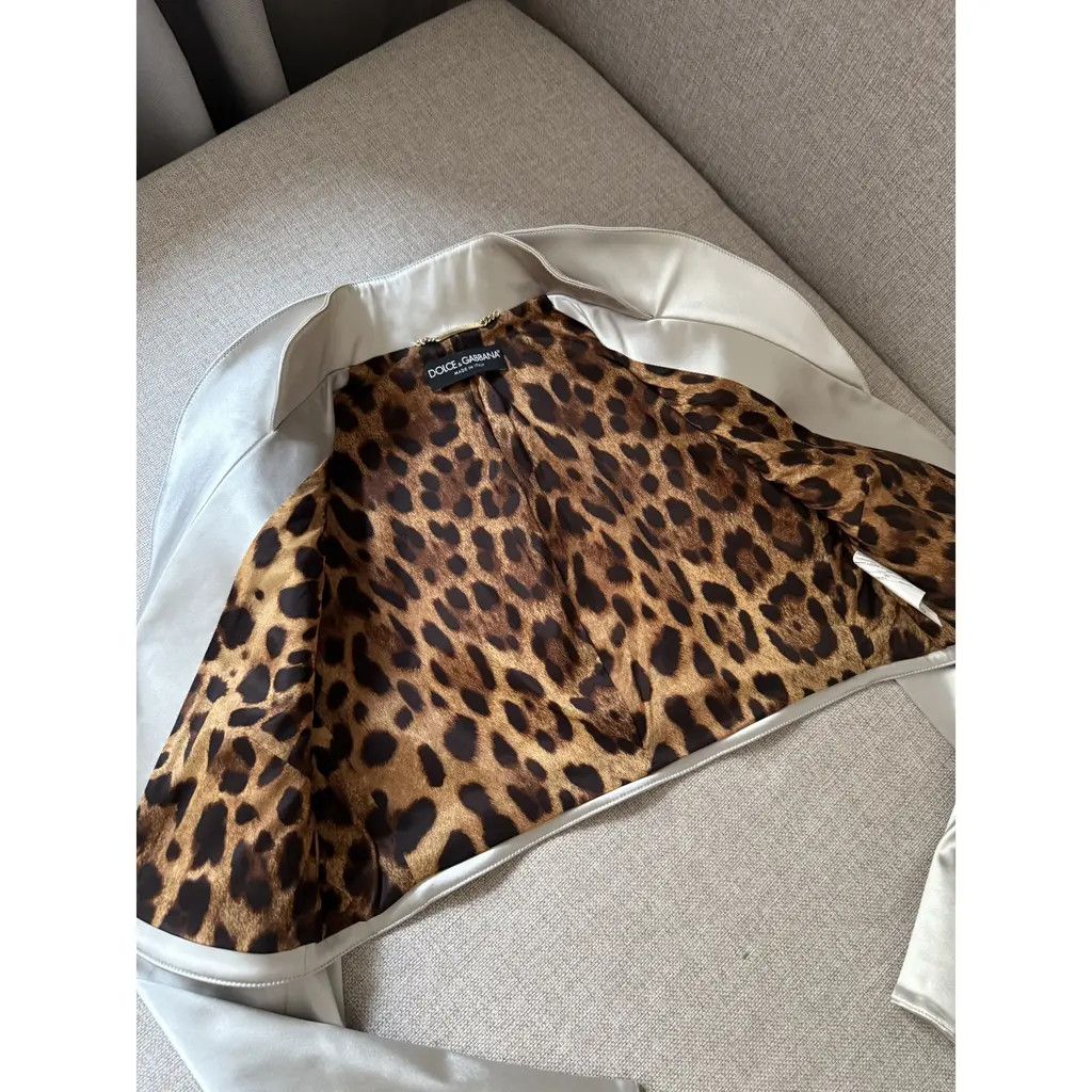 Dolce & Gabbana Dolce & Gabbana Silver Leopard Cropped Satin Blazer IT44 Size M / US 6-8 / IT 42-44 - 4 Thumbnail