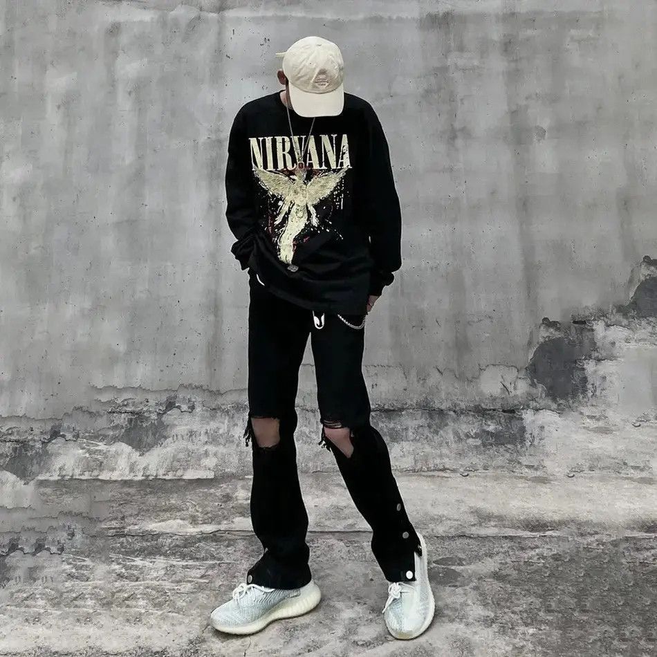 Japanese Brand Ripped Jeans Men Streetwear Black Hole Denim Pants Size US 32 / EU 48 - 2 Thumbnail