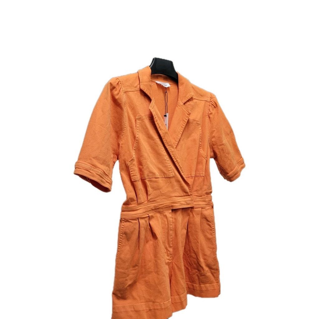 Other Day + Moon Women Orange V-neck Romper Puff Sleeves Jumpsuit Size 33" - 4 Thumbnail