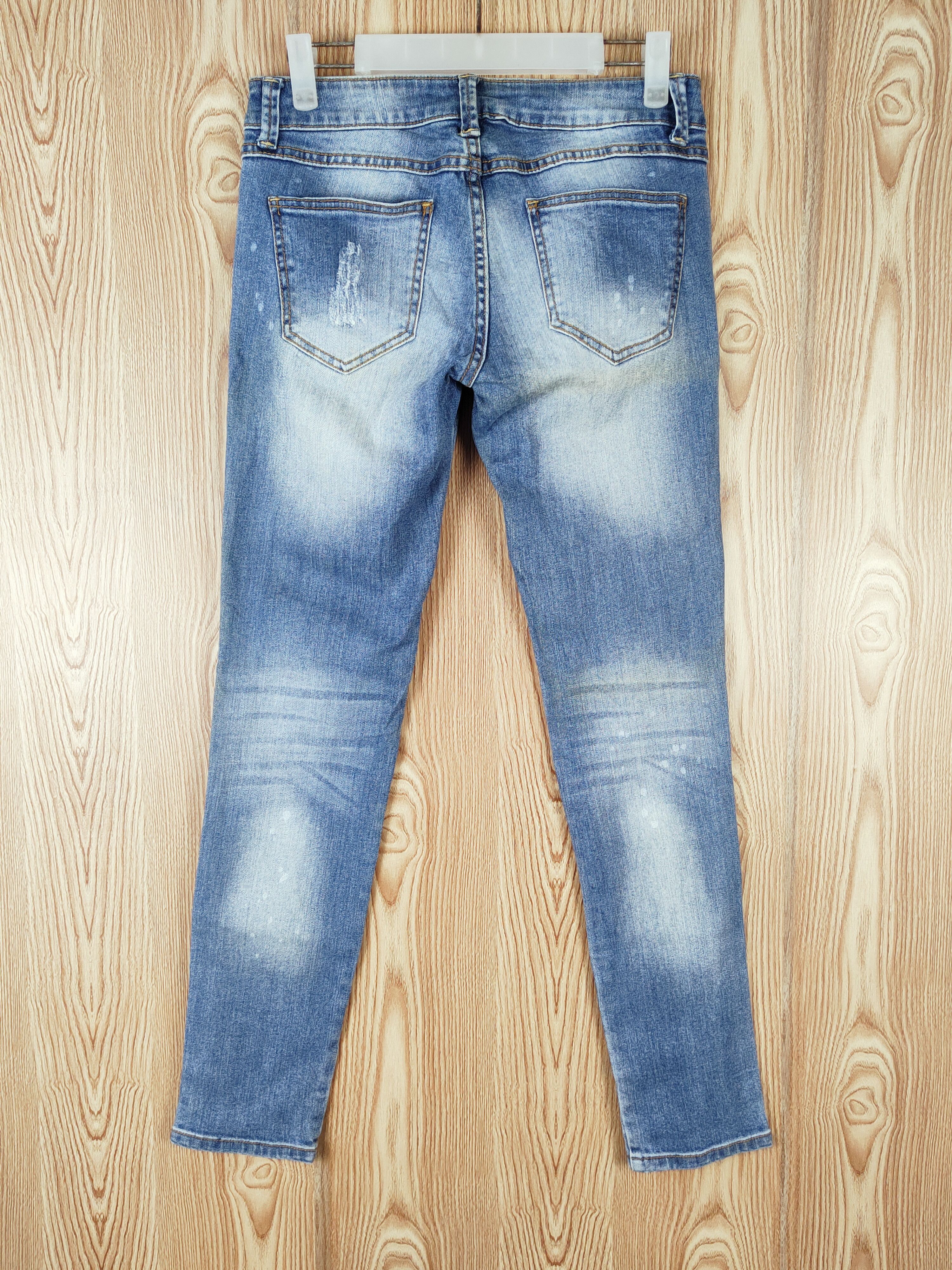 Forever 21 × Vintage Forever 21 Blue Distressed Ripped Skinny Jeans Size 29" - 7 Thumbnail