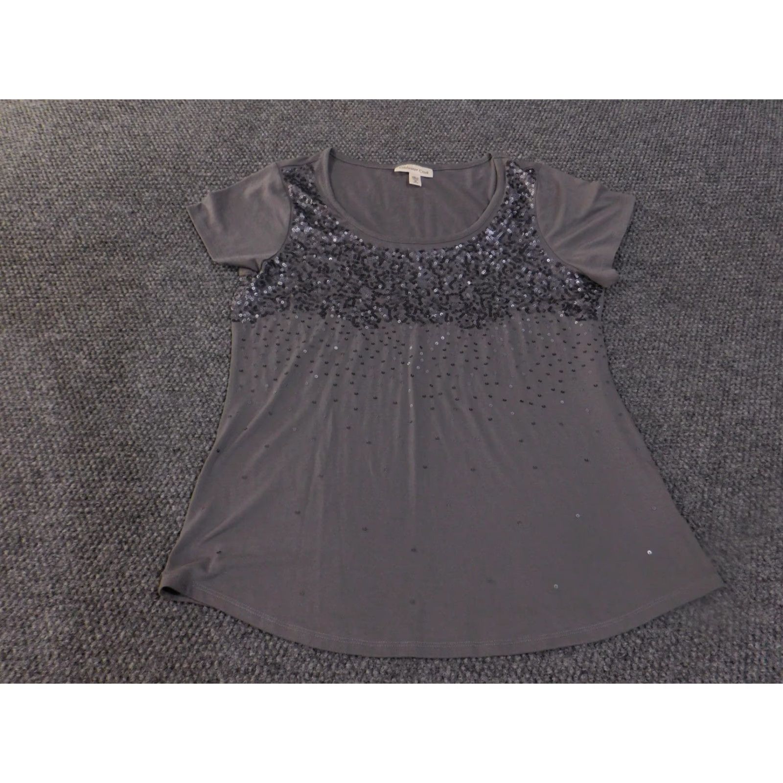 Coldwater Creek Coldwater Creek Shirt Womens Medium Gray Sequin Short Sleeve Scoop Neck Top Size M / US 6-8 / IT 42-44 - 2 Thumbnail