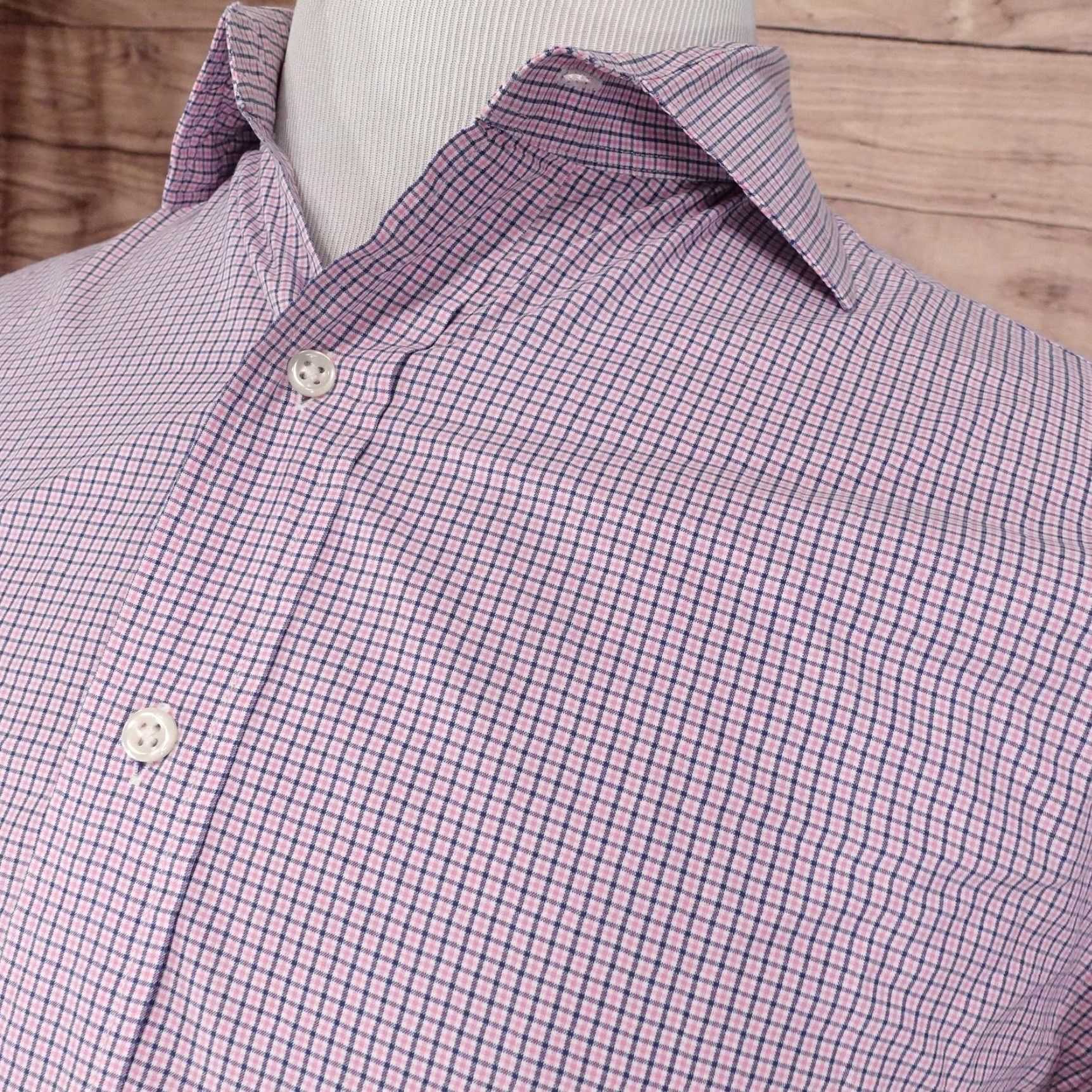 Polo Ralph Lauren VINTAGE Polo Ralph Lauren Dress Shirt Men 16.5 Regular Fit Check Cotton Pink Blue 90s Business Casual Size 42R - 2 Thumbnail