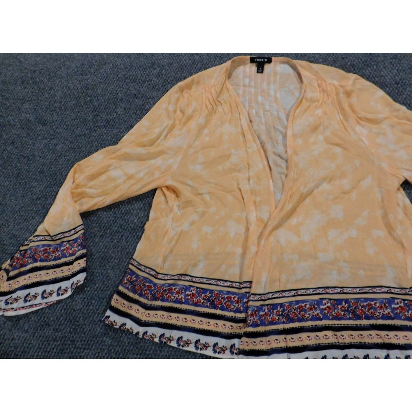 Torrid Torrid Blouse 1X Orange Kimono Blouse Women's Plus Shirt Long Sleeve Open Cardigan Casual Rayon Striped Buttoned Open Kimono Size XL / US 12-14 / IT 48-50 - 3 Thumbnail