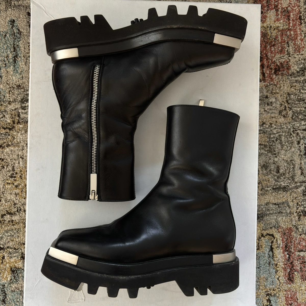 Peter Do Metal Tip Combat Boots side zip Vibram lugged silver moto Size US 6 / IT 36 - 7 Thumbnail