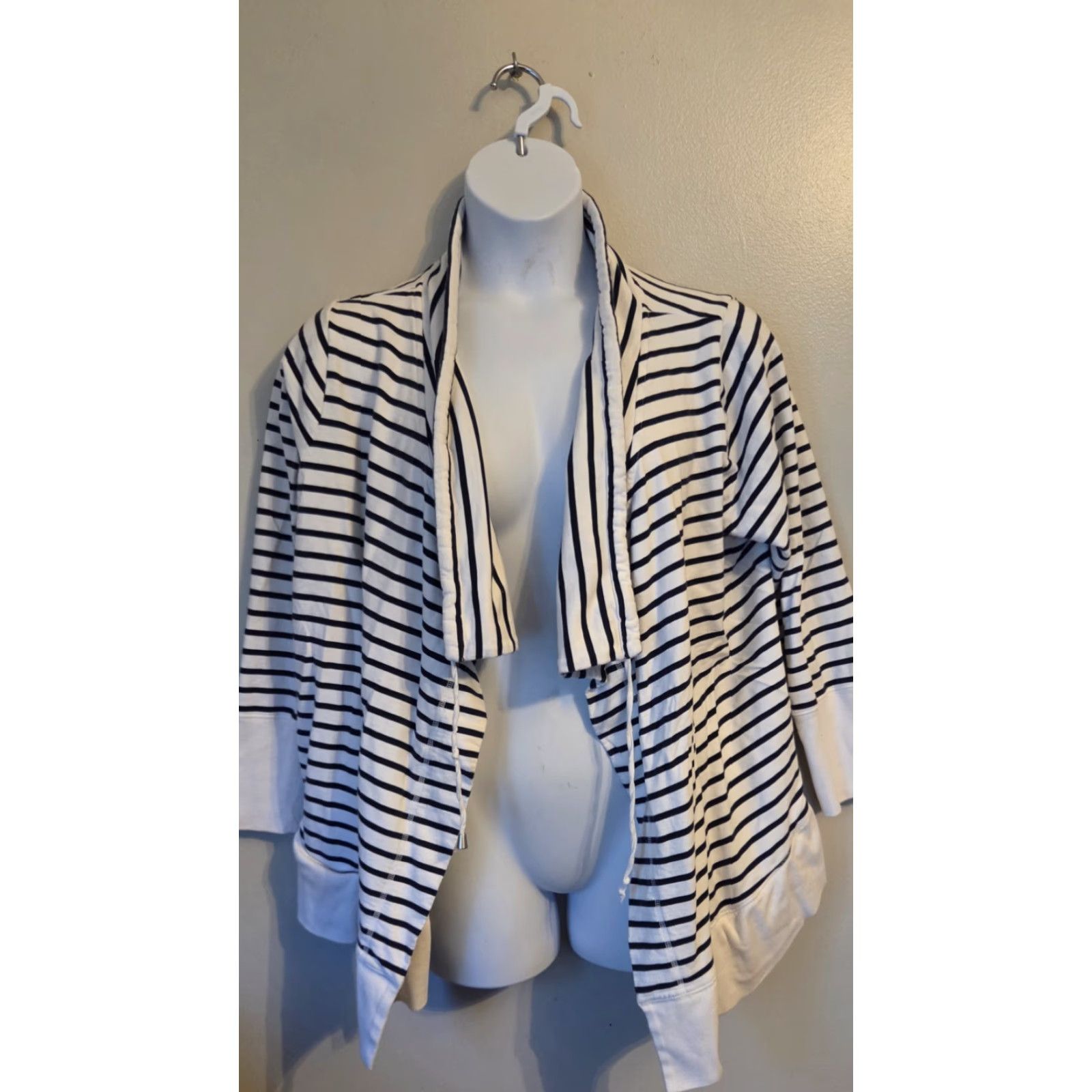 Vintage Lane Bryant Nautical Stripe Open Front Cotton Jacket 20 Womens Plus Regular White Navy? Size 3XL / US 20-22 - 2 Thumbnail