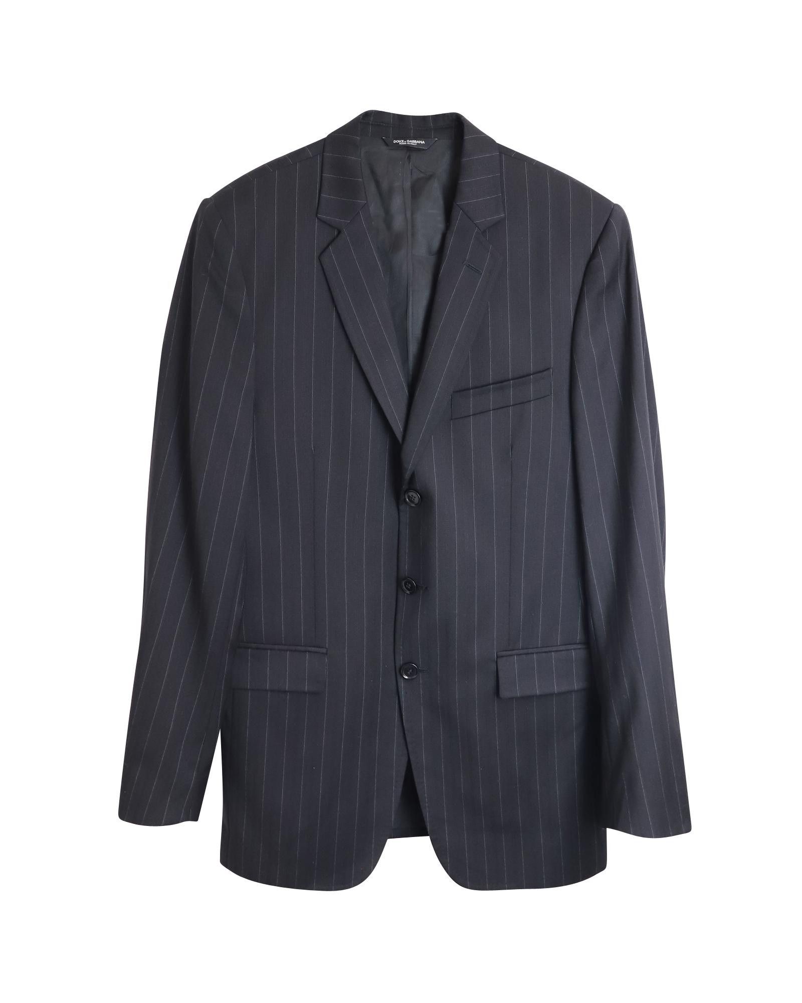 image of Dolce Gabbana Luxury Pin Stripe Wool Blazer in Black, Men's (Size Small)