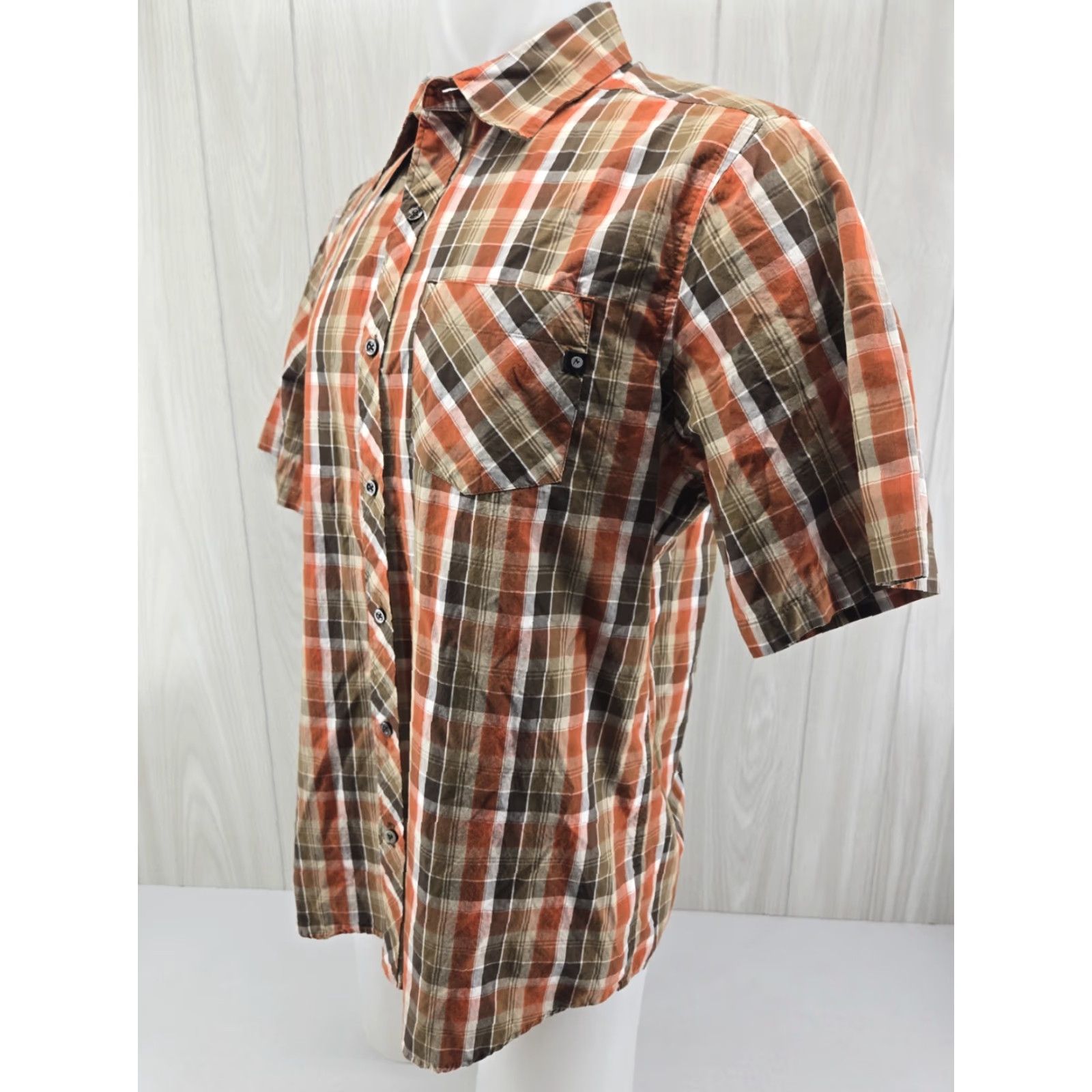 Marmot Marmot Mens Brown Orange Plaid Short Sleeve Button Up Shirt Size Large Size US L / EU 52-54 / 3 - 3 Thumbnail