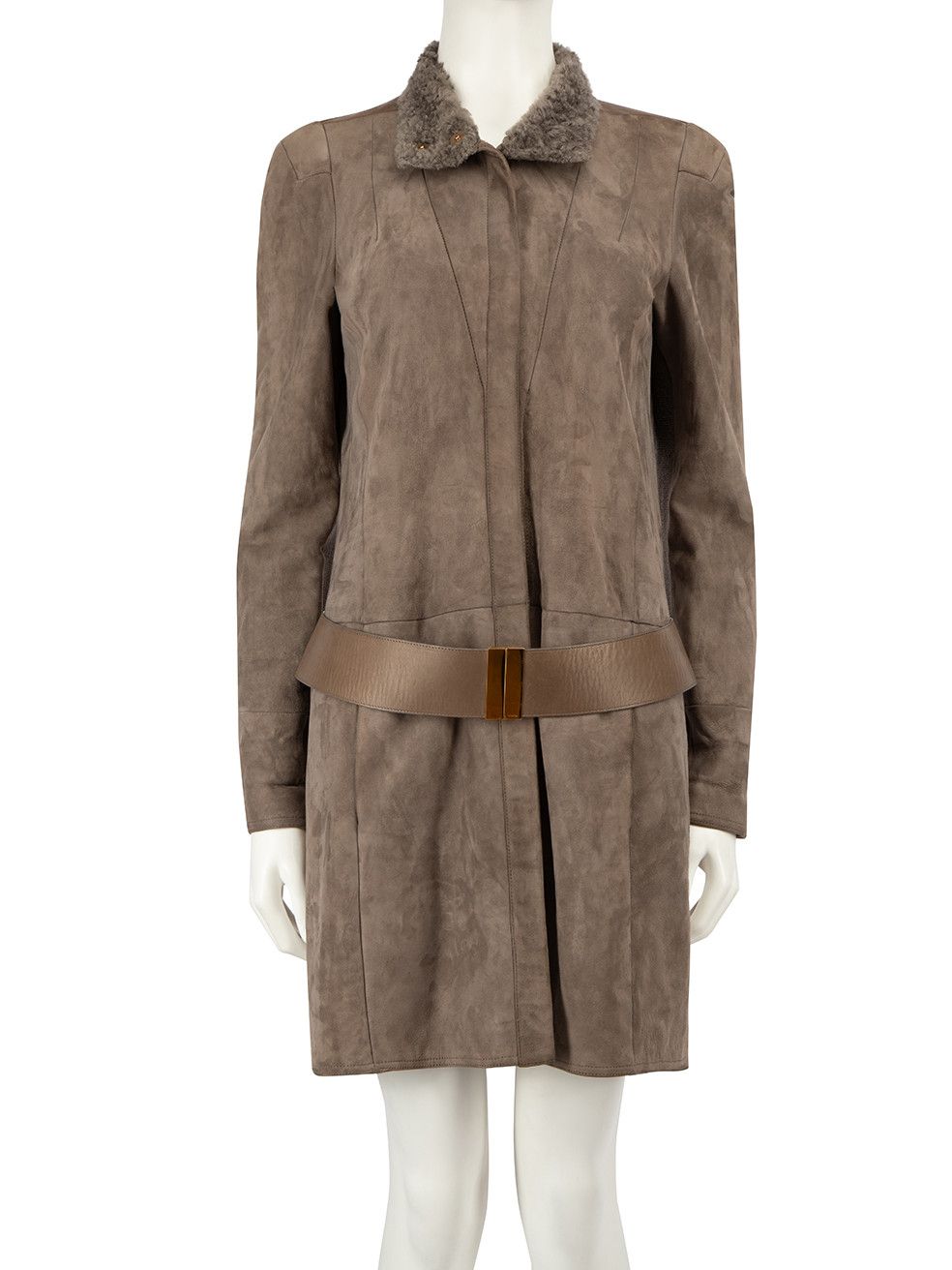image of Gucci Brown Suede Belted Shearling Lined Coat, Women's (Size Medium)